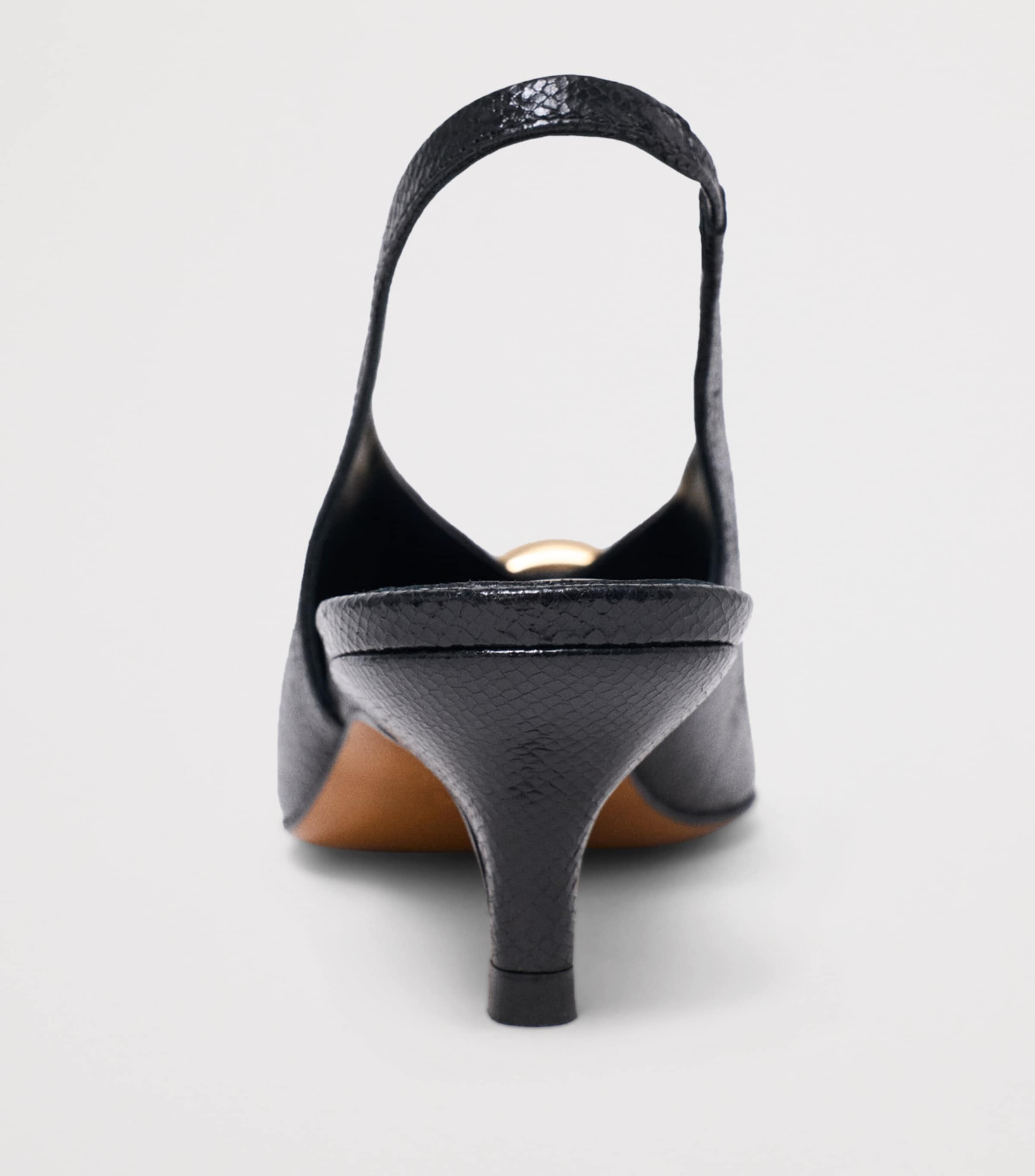 Maje Snakeskin-Embossed Leather Slingback Heels 50 Black Image 6