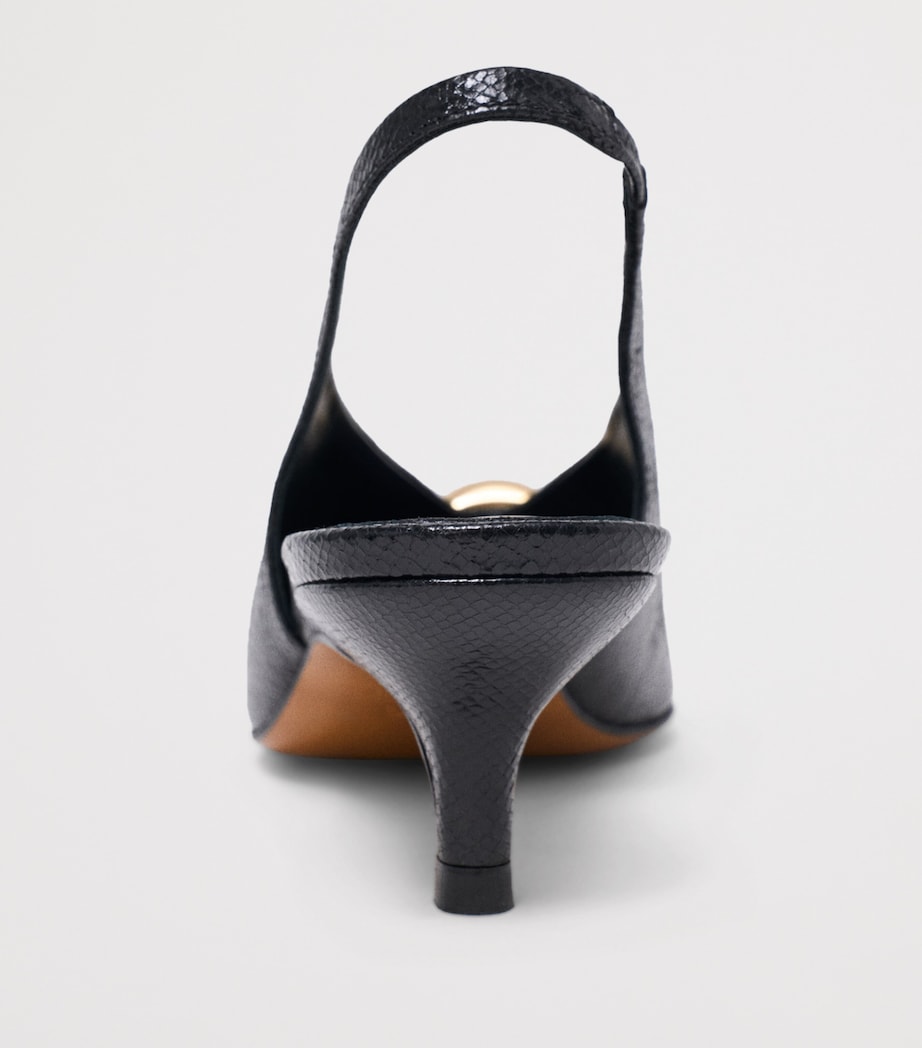 Maje Snakeskin-Embossed Leather Slingback Heels 50 Black Image 6