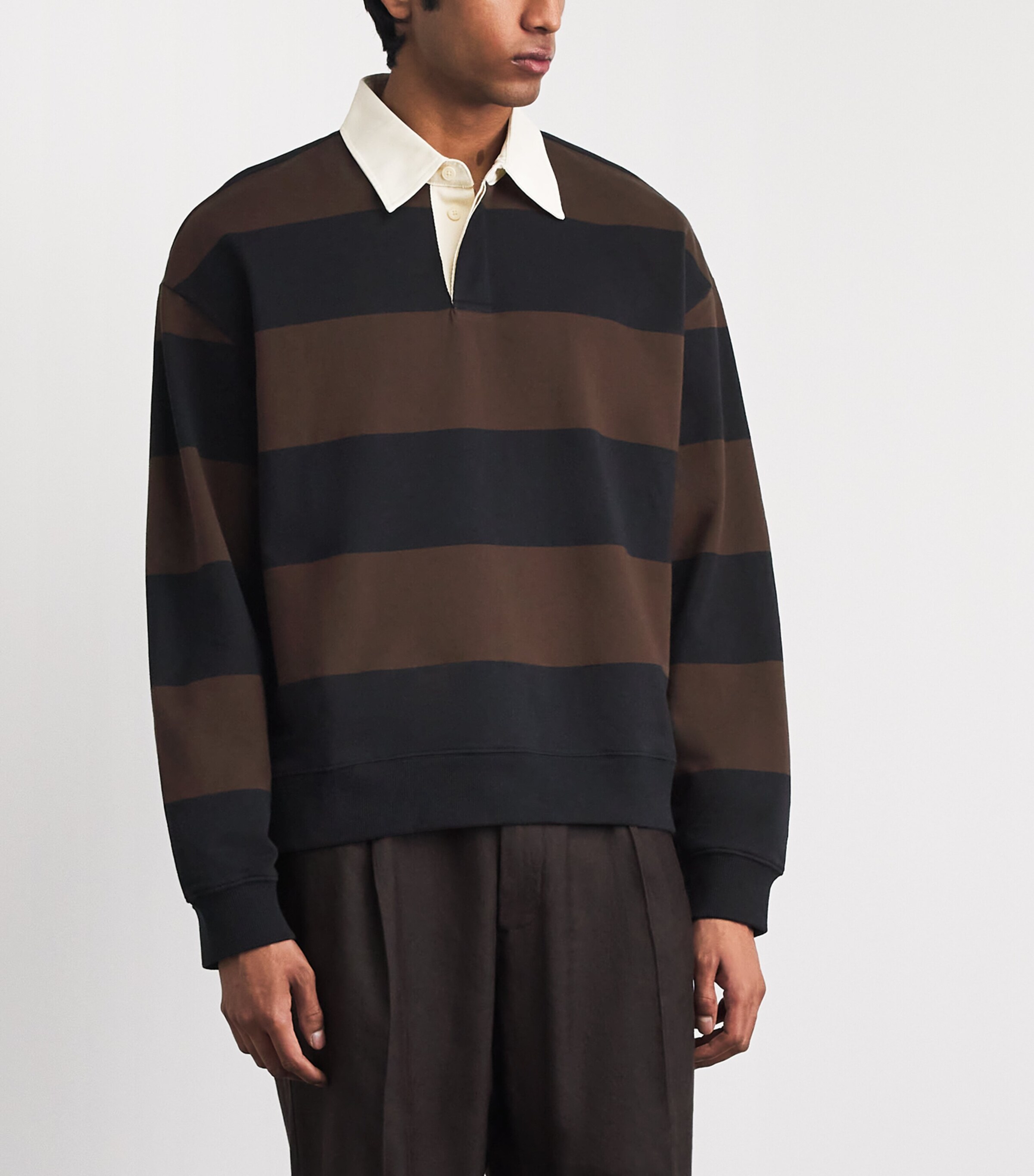 NN.07 Mens Organic Cotton David Rugby Shirt Brown Stripe Image 4