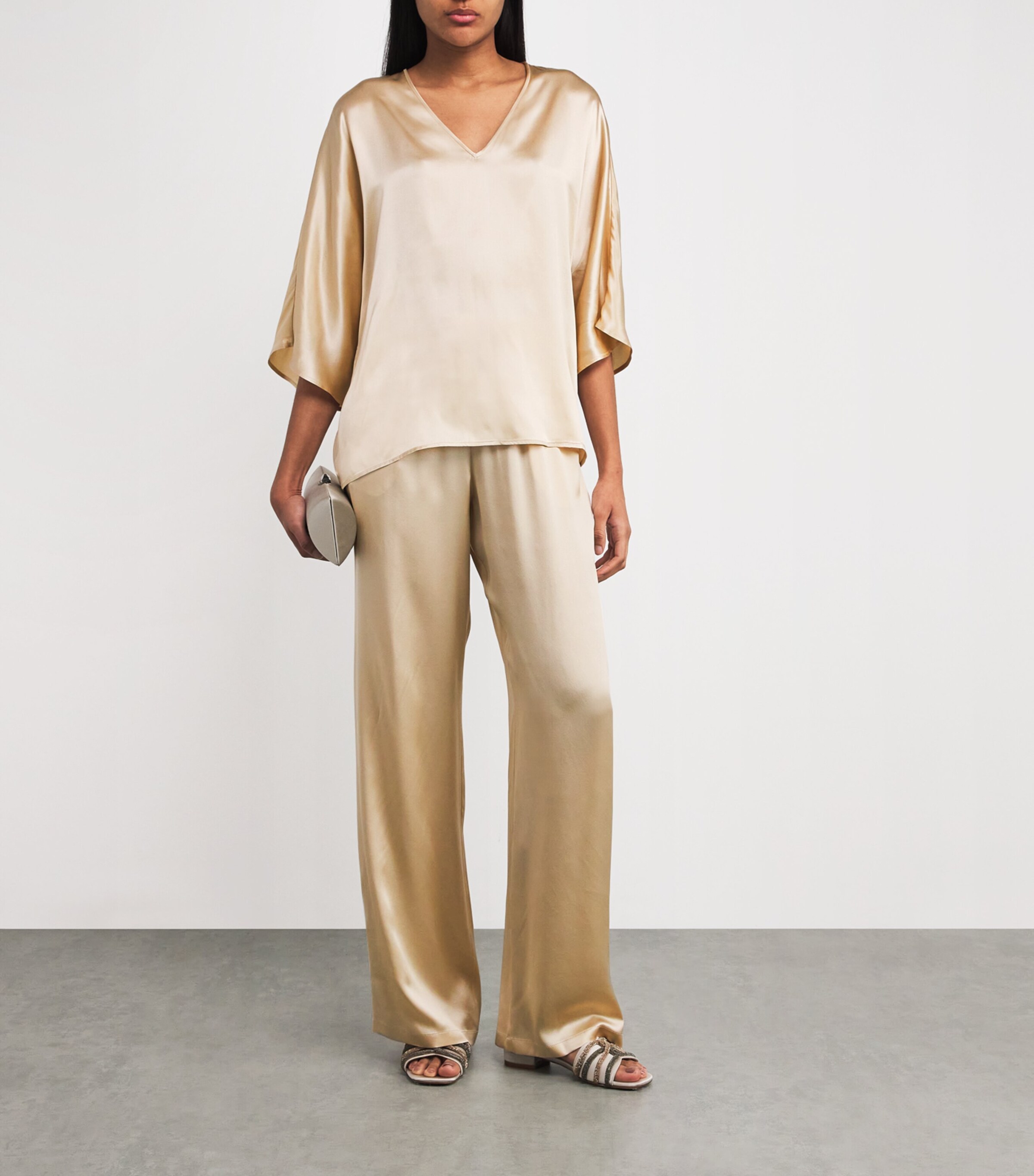 Eleventy Womens Silk V-Neck Blouse Sabbia Image 2