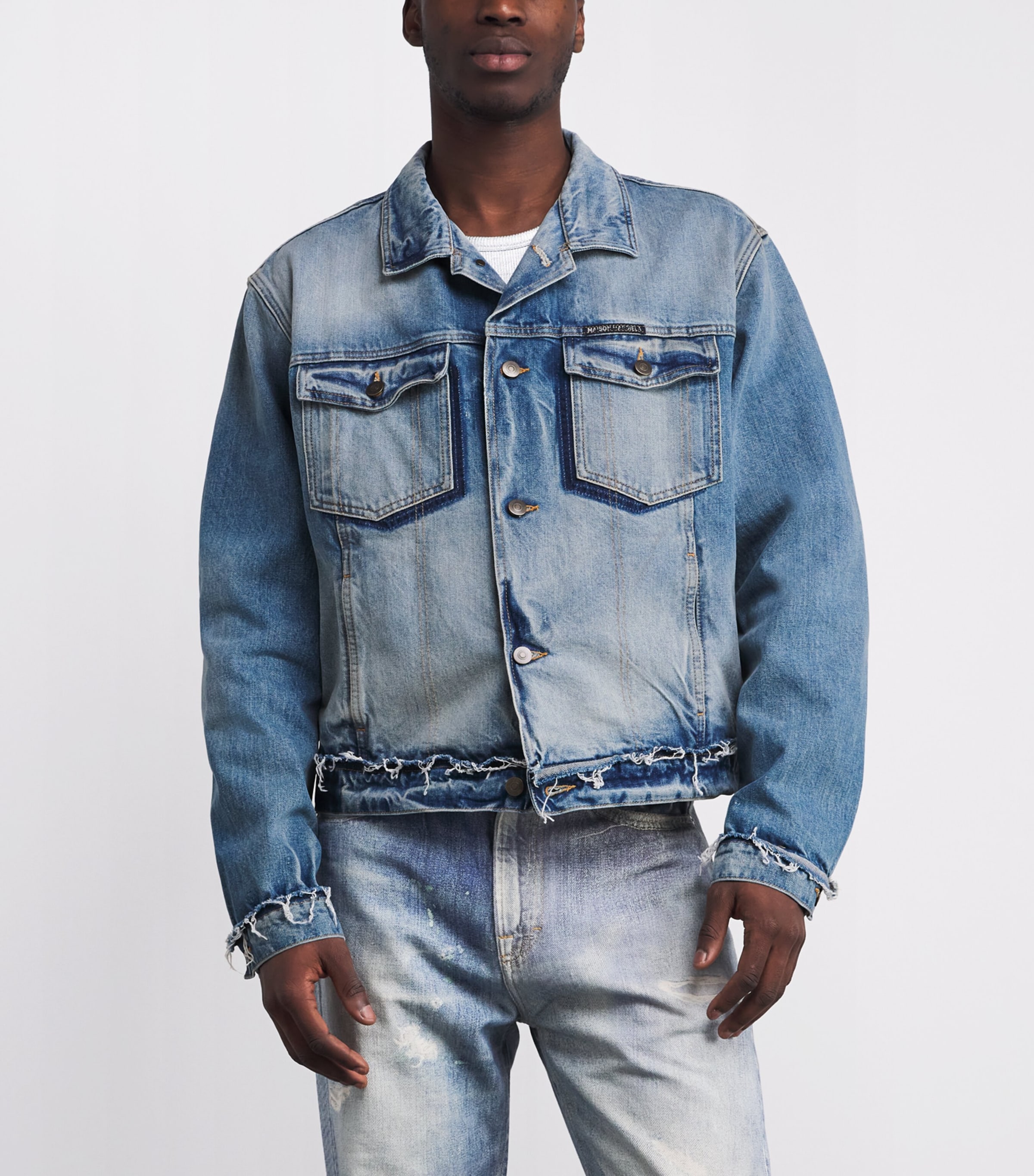 Maison Margiela Blue Distressed Denim Jacket | Harrods US