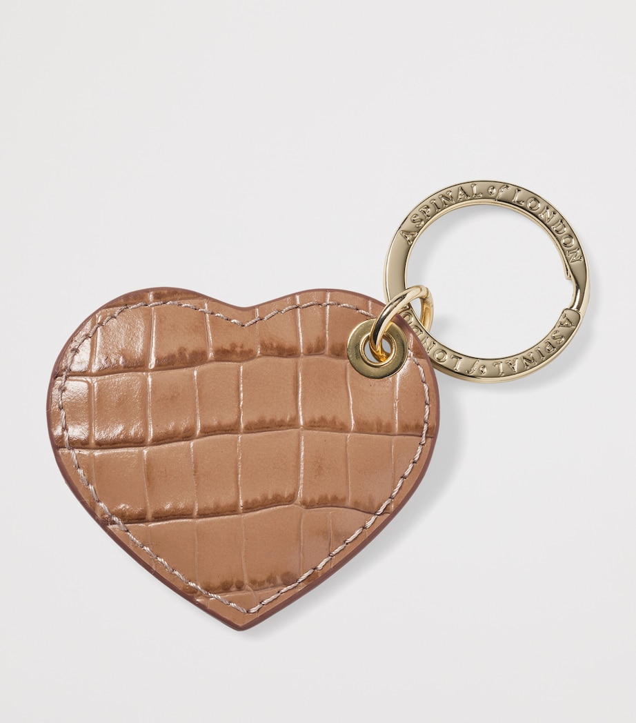 Aspinal Of London Small Leather Croc-Embossed Heart Keyring Caramel Image 2