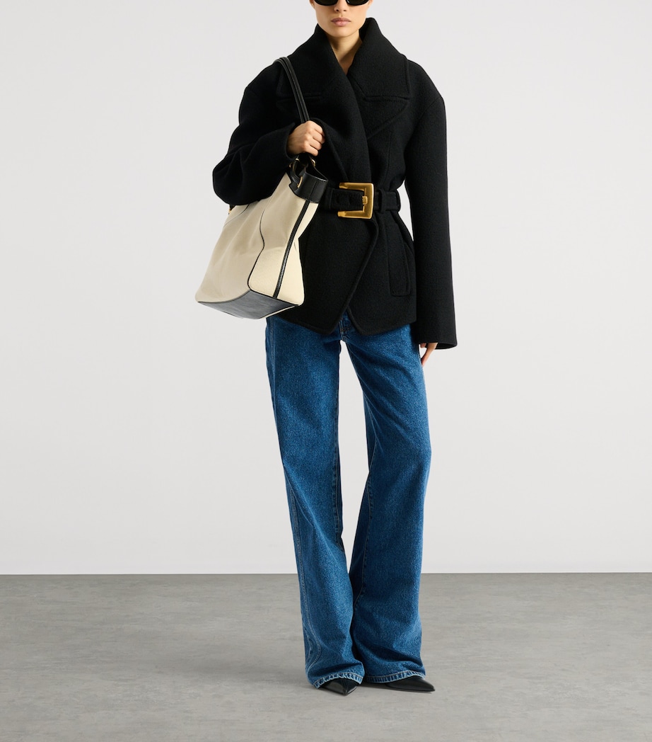 Balmain Womens Virgin Wool Belted Pea Coat Noir Image 2