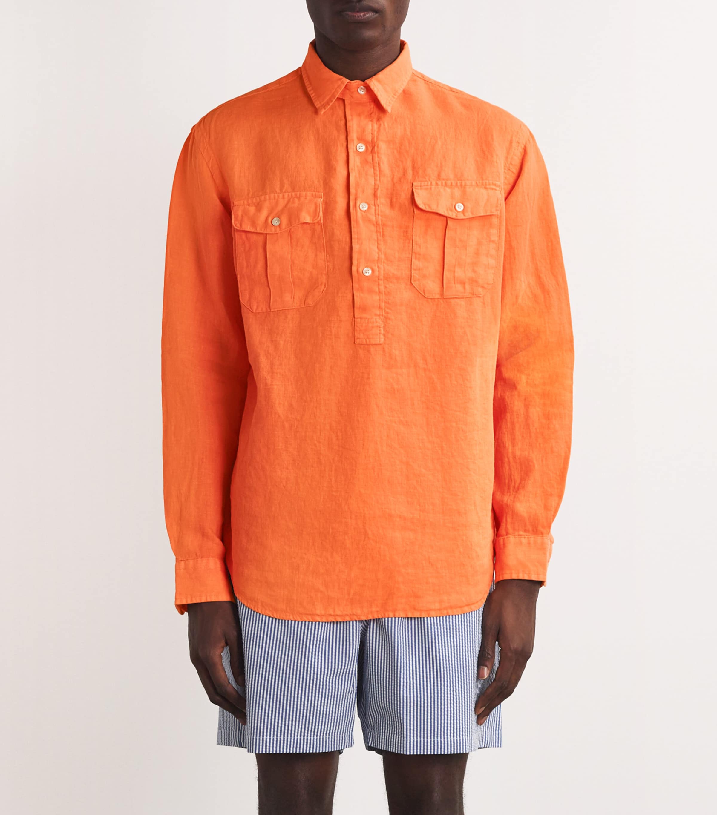 Polo Ralph Lauren Mens Linen Pull-Over Shirt Orange Image 3