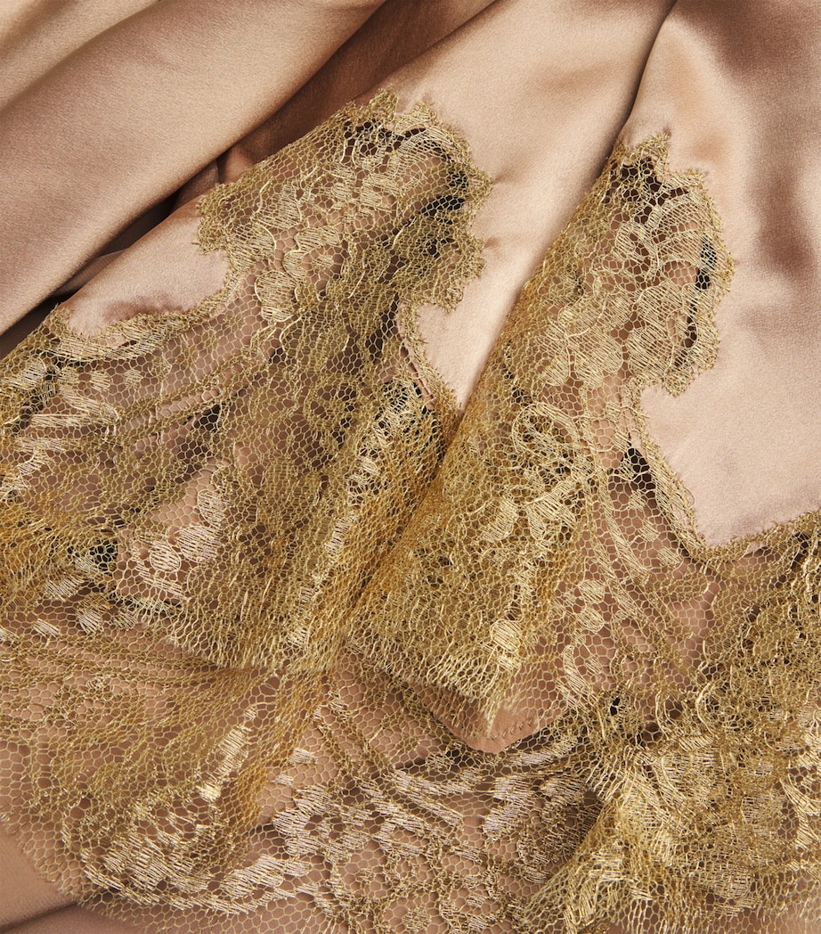 Silk Lace-Trim Gina Short Robe ALMOND/GOLD Image 4