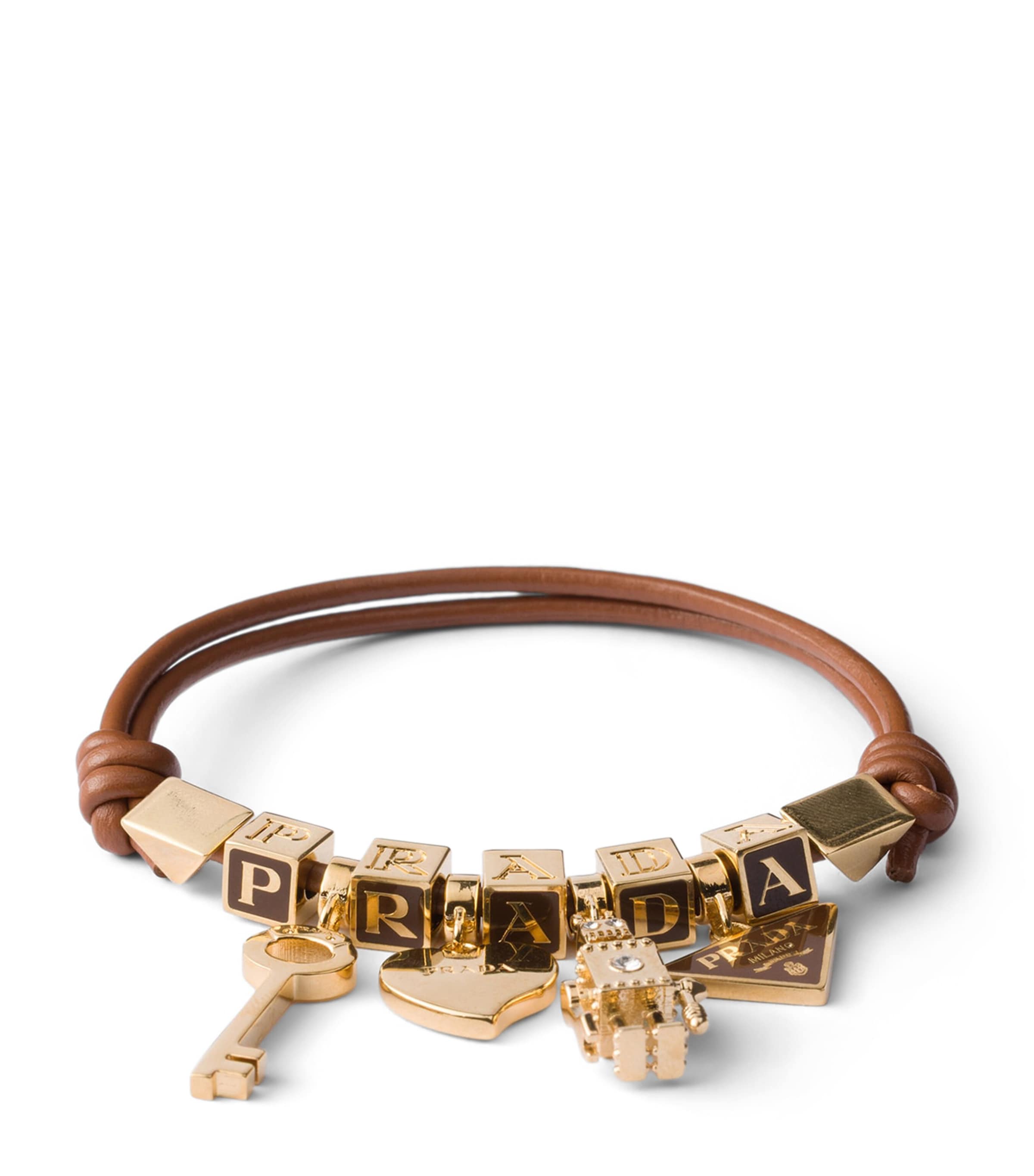 Prada Nappa Leather Logo Charm Bracelet Brown Image 1