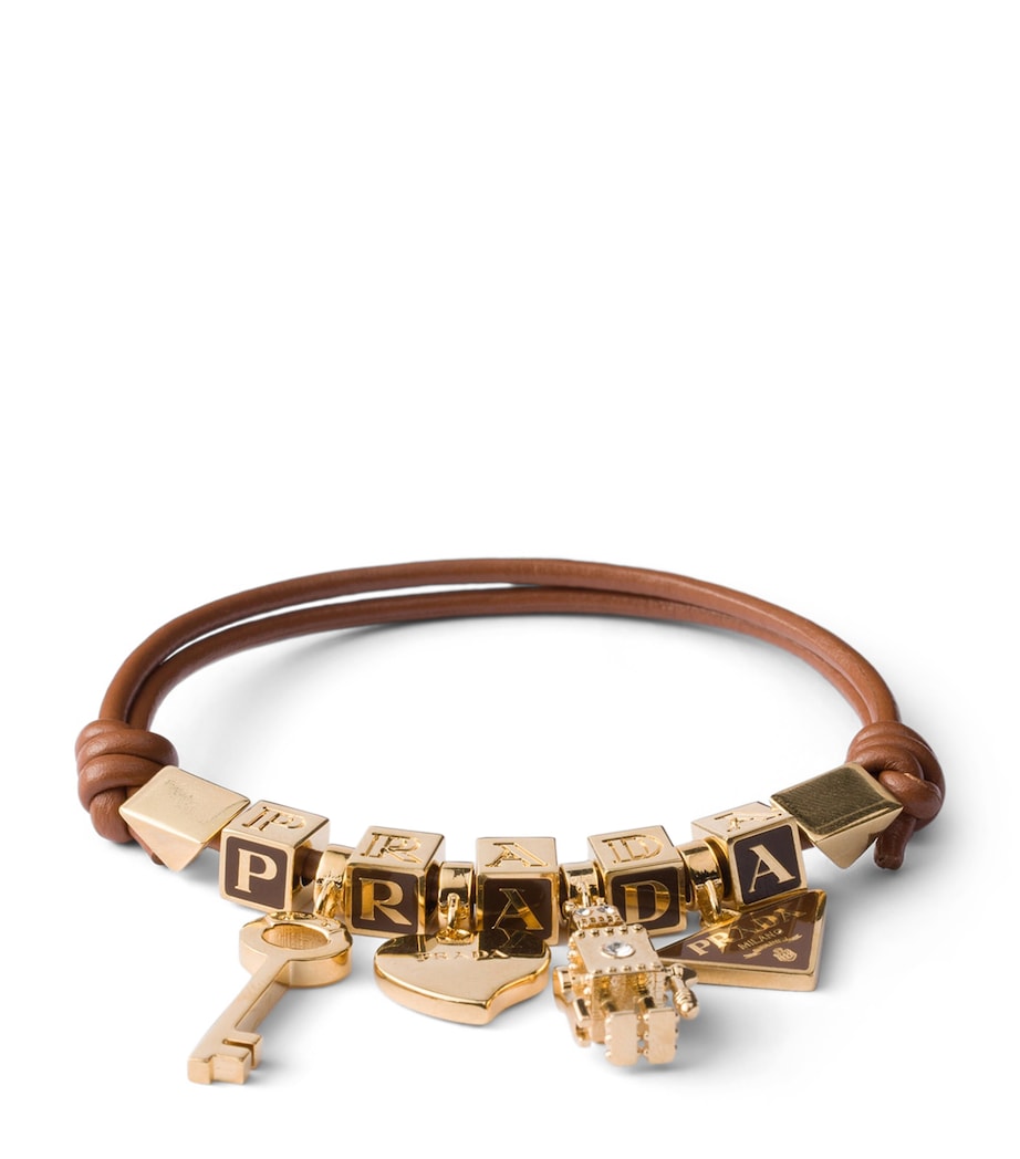 Prada Nappa Leather Logo Charm Bracelet Brown Image 1