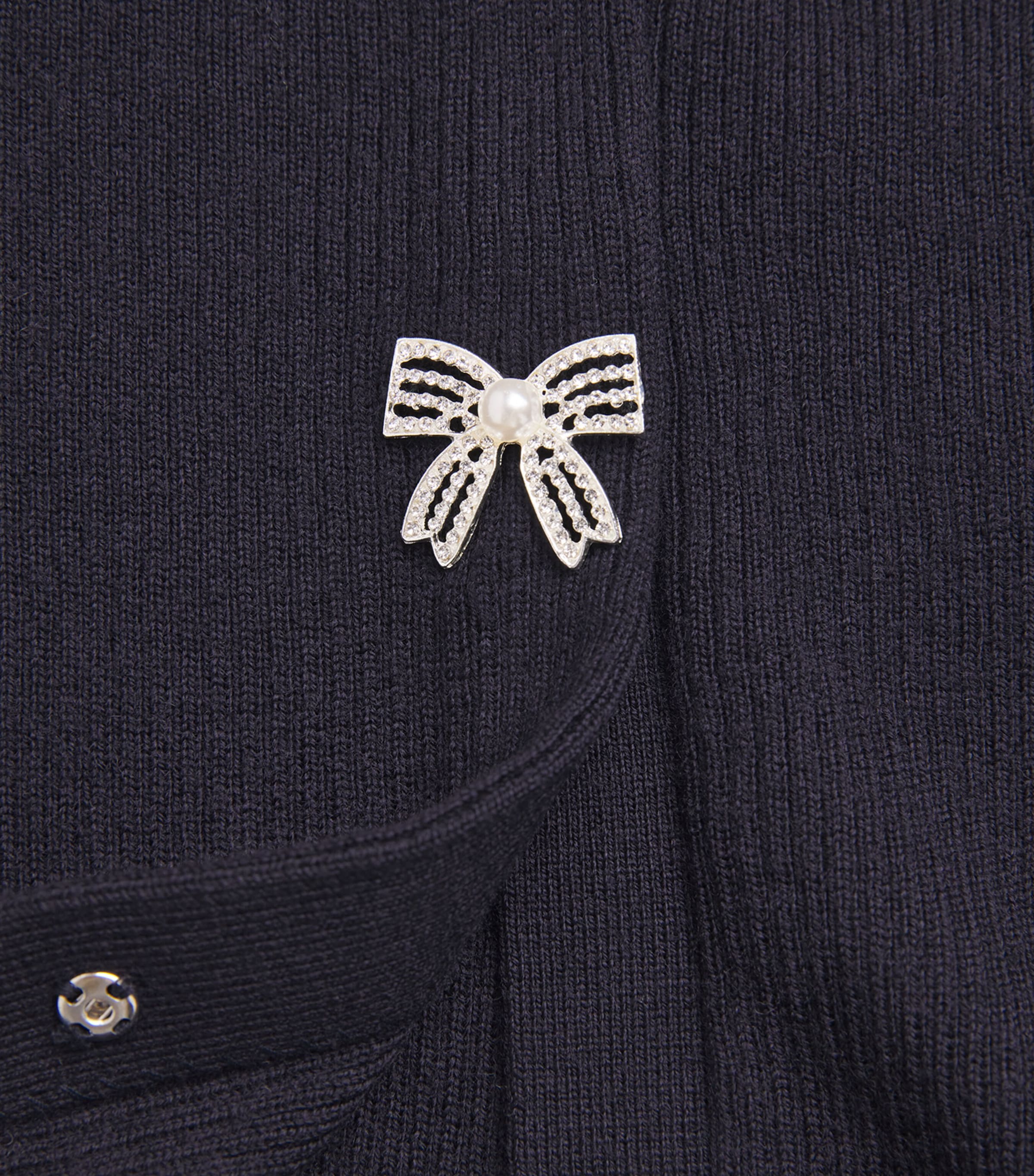 Wool Rib-Knit Bow Cardigan NAVY Image 5