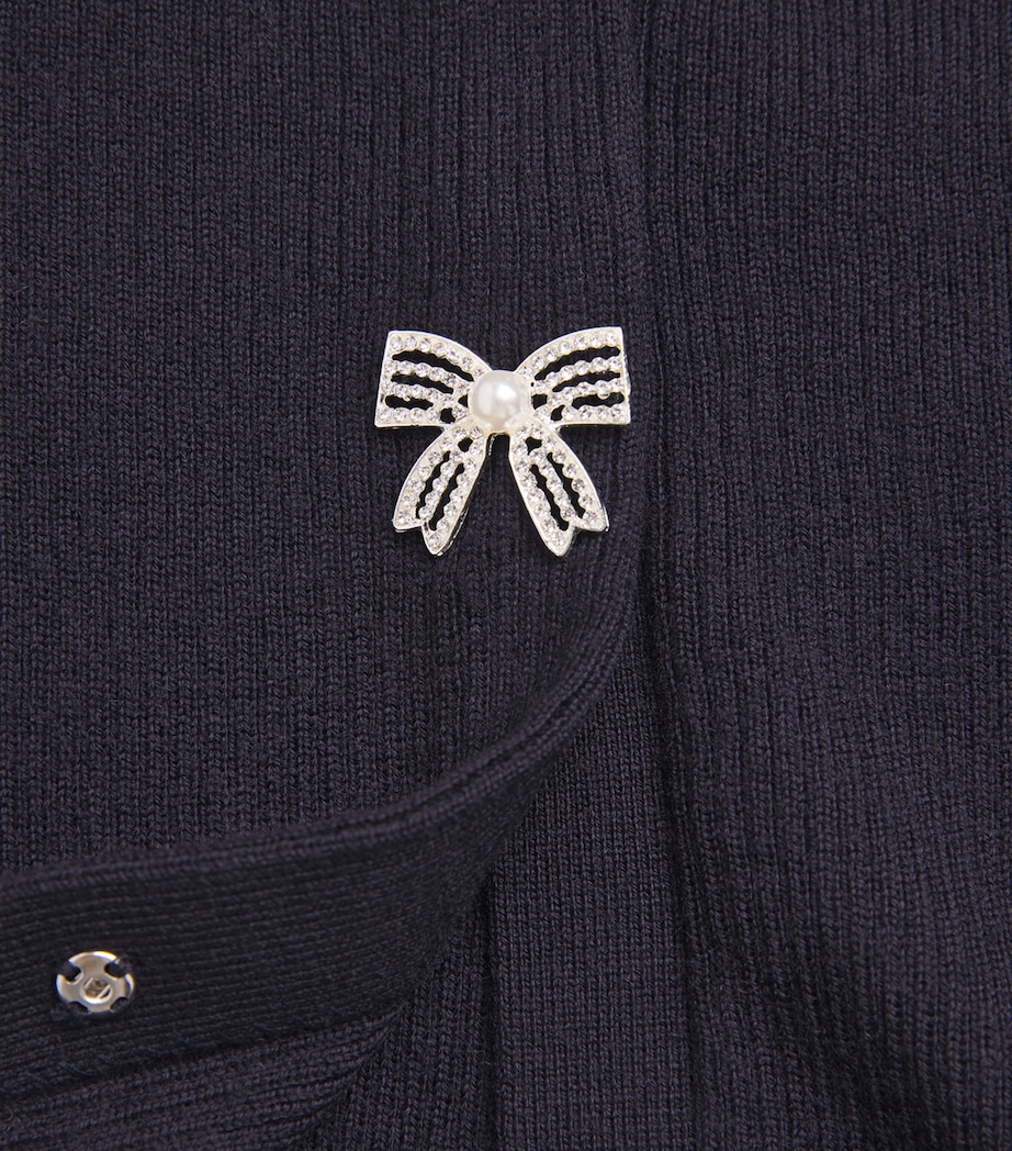 Wool Rib-Knit Bow Cardigan NAVY Image 5