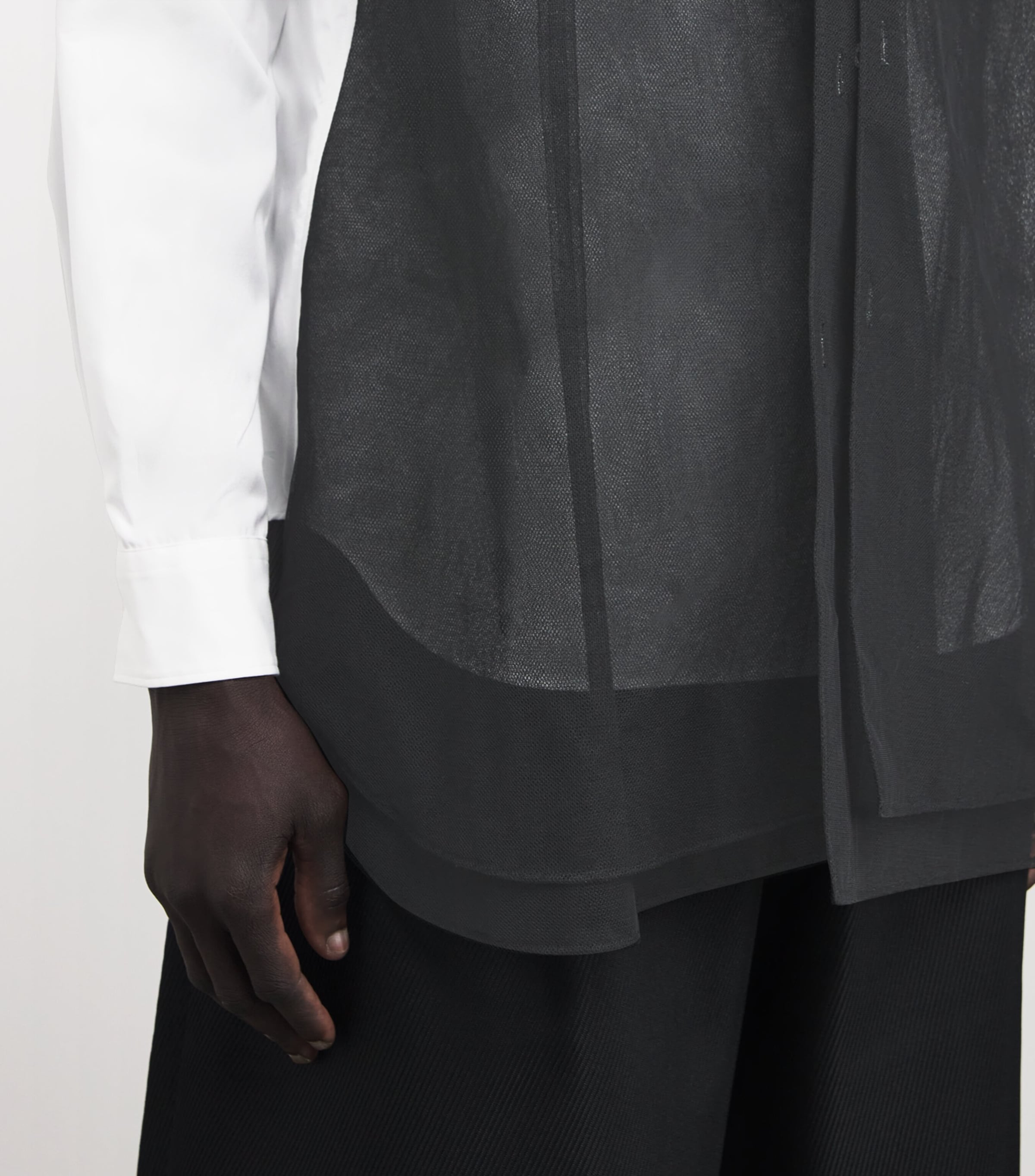 Comme Des Garçons Homme Plus White Cotton Mesh-Front Shirt