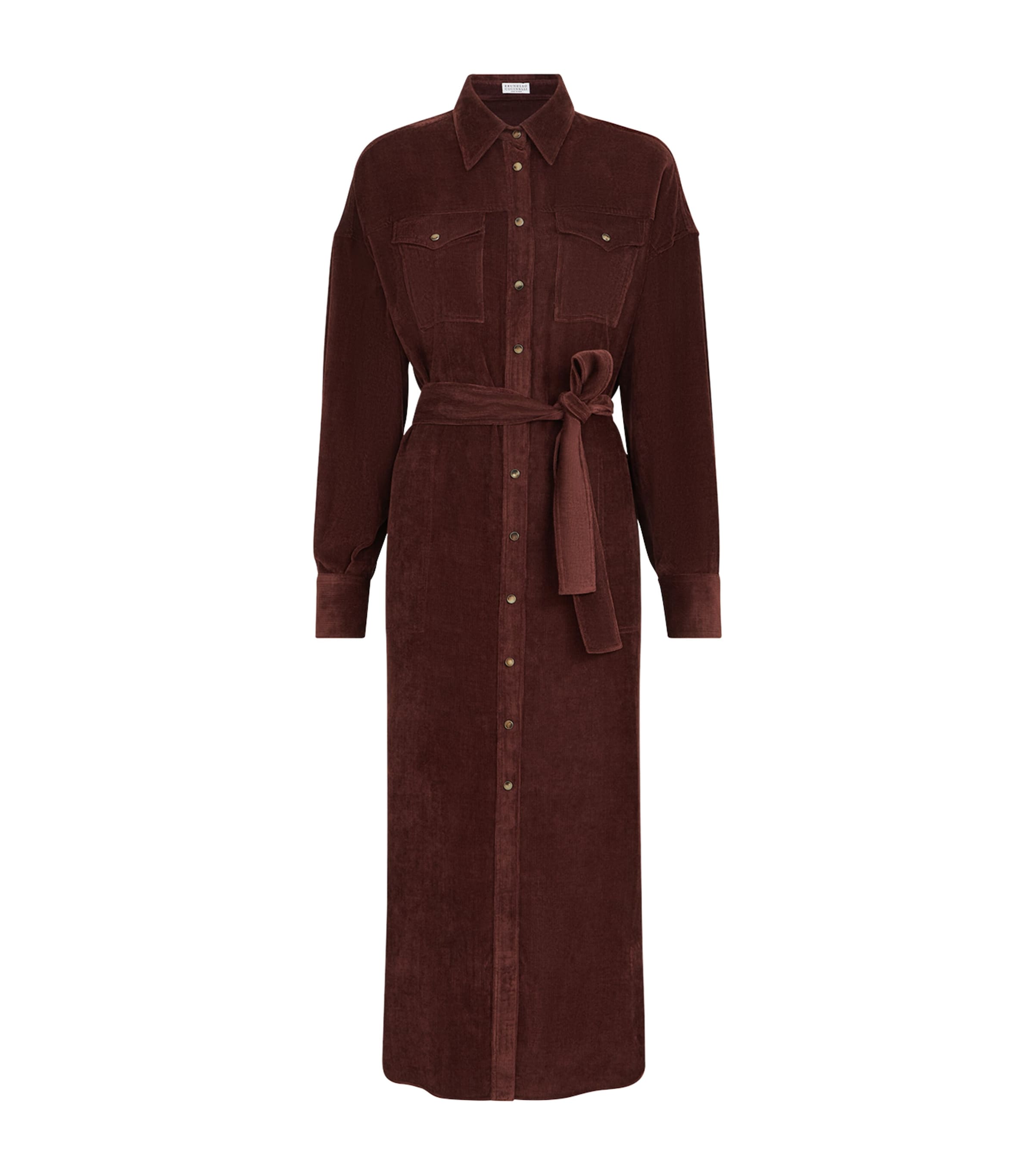 Brunello Cucinelli Womens Corduroy Maxi Shirt Dress Wine Red Image 1
