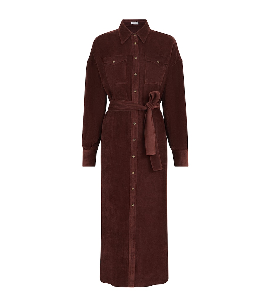 Brunello Cucinelli Womens Corduroy Maxi Shirt Dress Wine Red Image 1