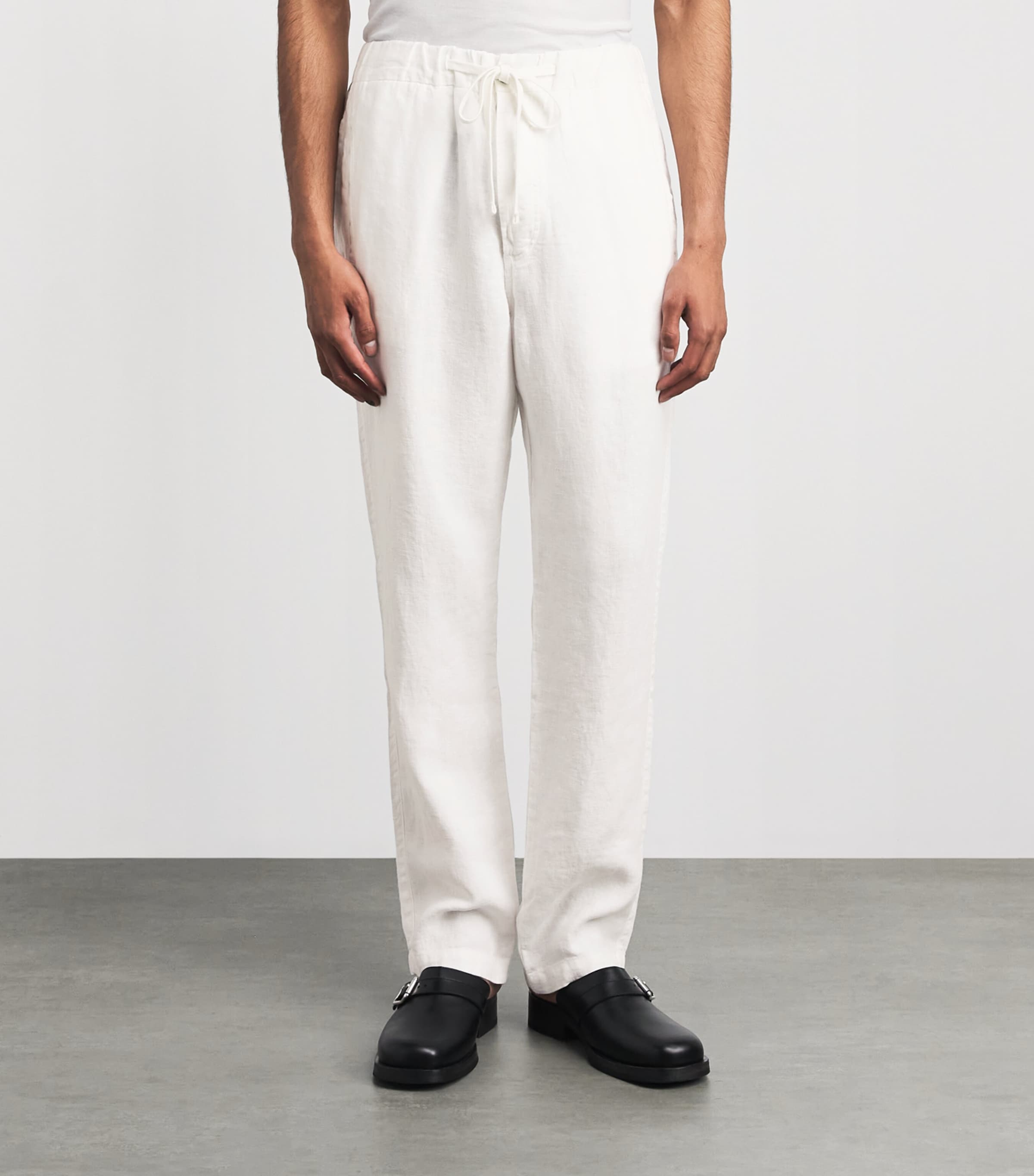 Citizens of Humanity Mens Linen Drawstring Straight Trousers White Image 4