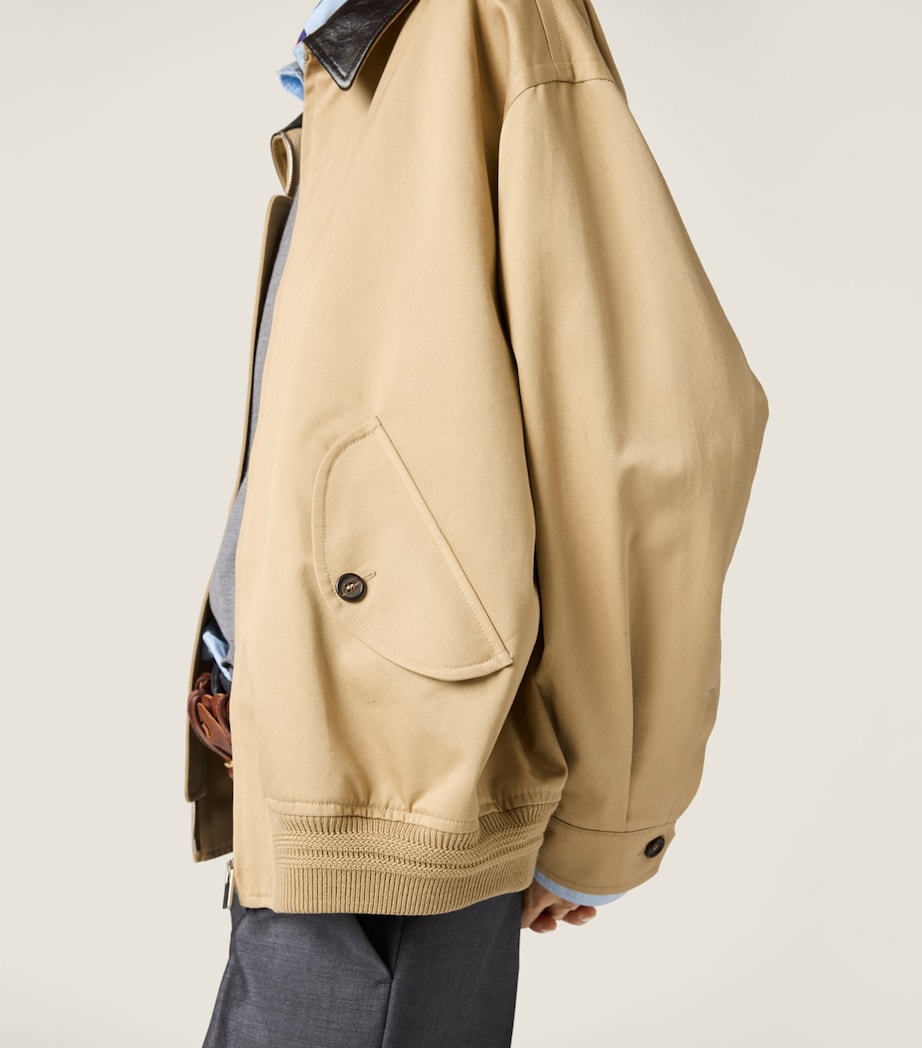 Miu Miu Womens Leather-Trim Bomber Jacket Neutral Image 6