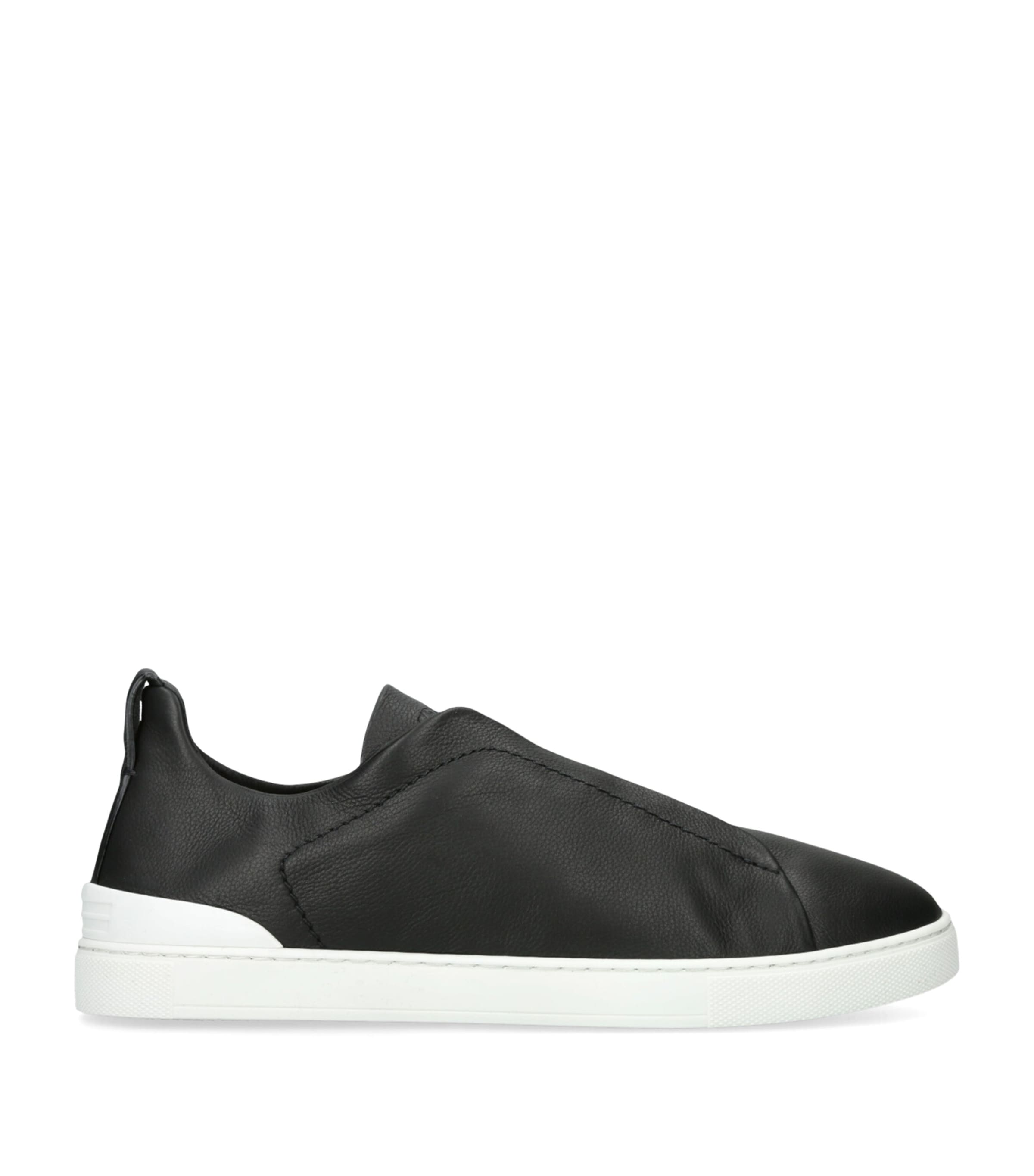 Shop Zegna Shearling Triple Stitch Secondskin Sneakers In Black