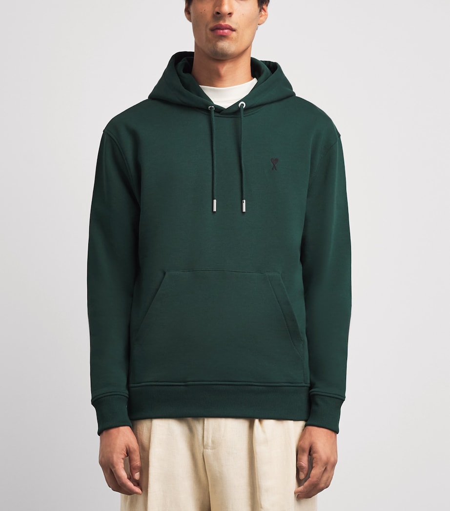 AMI Paris Mens Ami de Coeur Hoodie Vert Btlle/noir Image 4