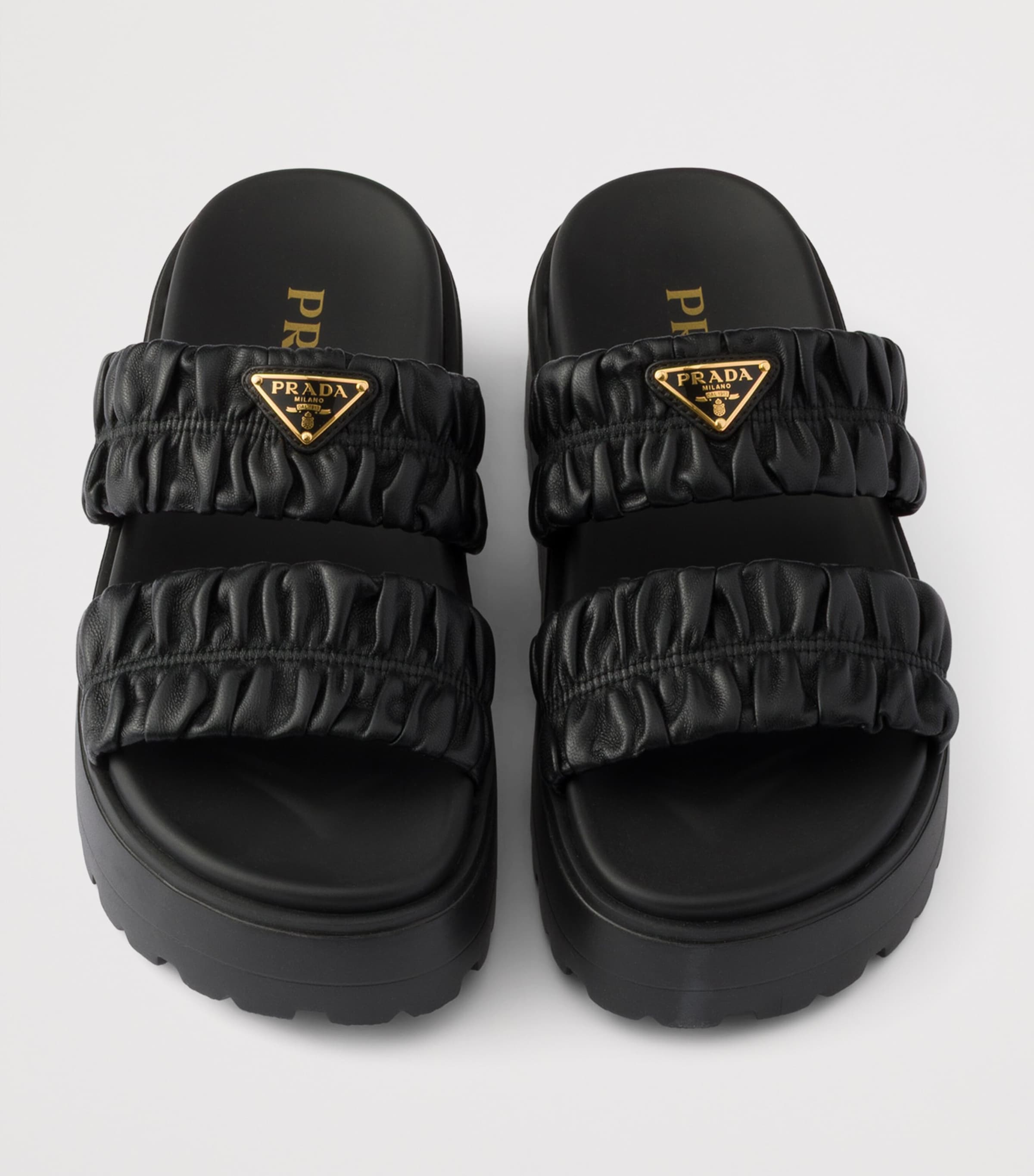 Prada Nappa Leather Flatform Slides 45 Black Image 3