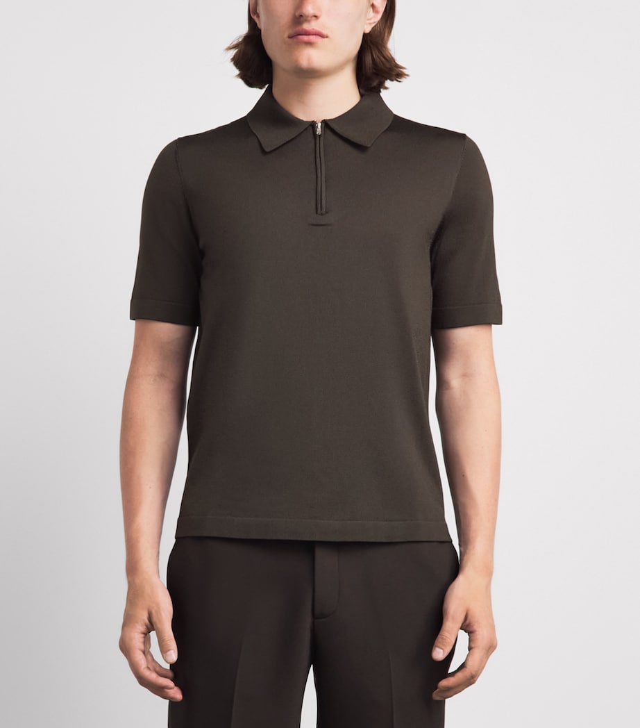 Sandro Paris Mens Zip-Up Polo Shirt Chocolate Image 4