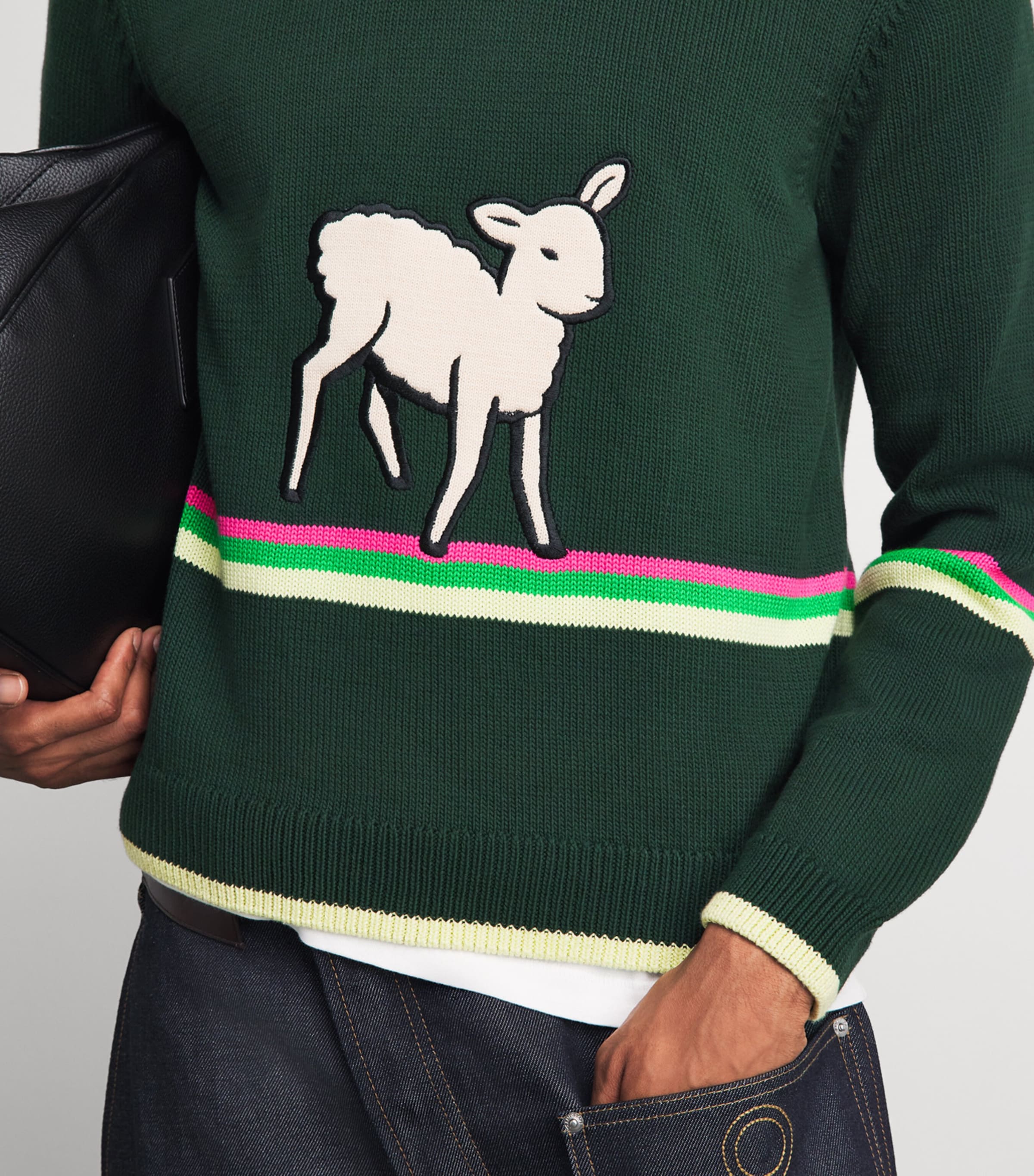 JW Anderson Mens Cotton Sheep Sweater Dark Fir Image 3