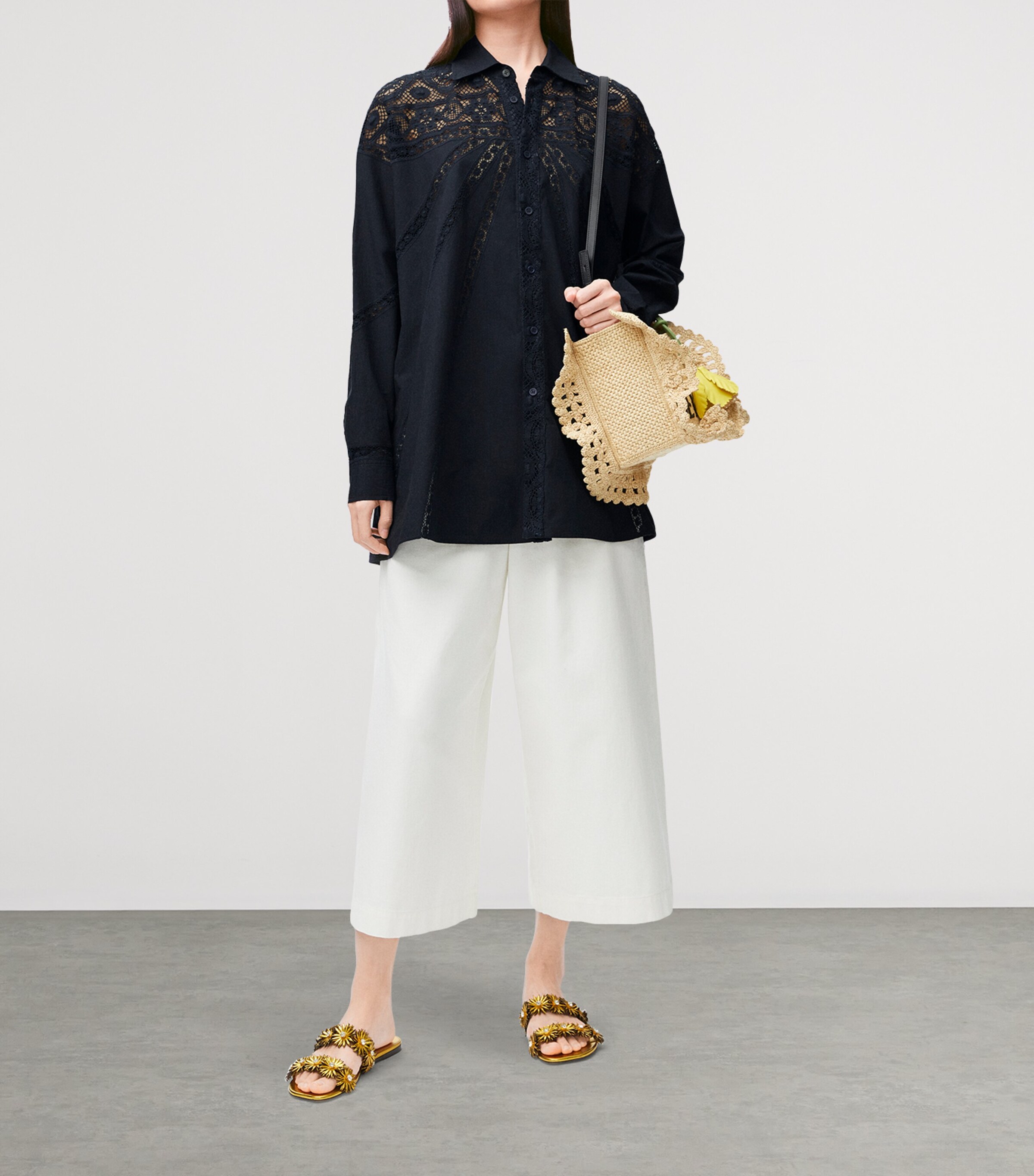 LOEWE Navy x Paula's Ibiza Cotton-Blend Lace Panelled Shirt