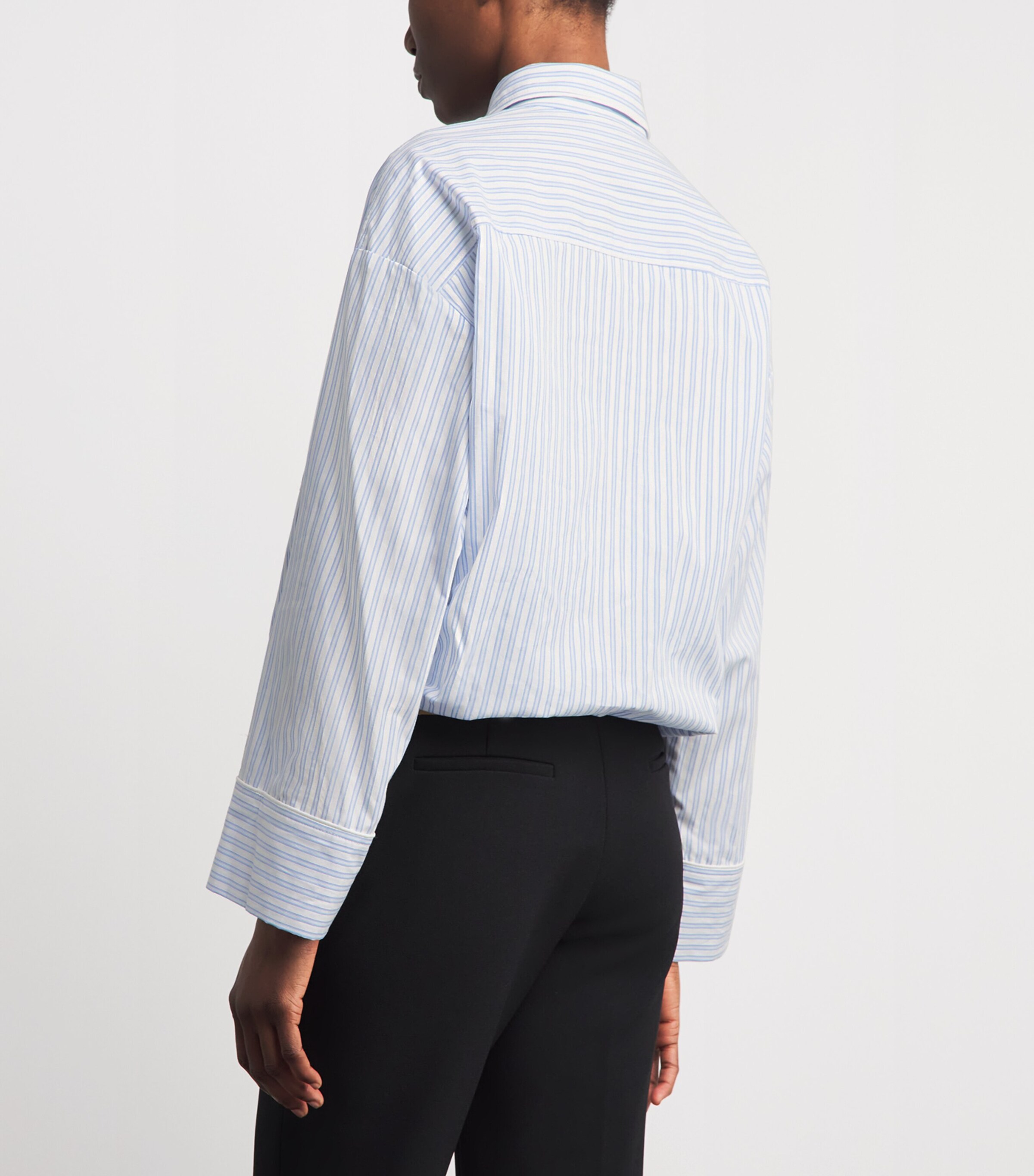 Sandro Paris Womens Cotton Stripe Cropped Shirt Blu / White Image 5