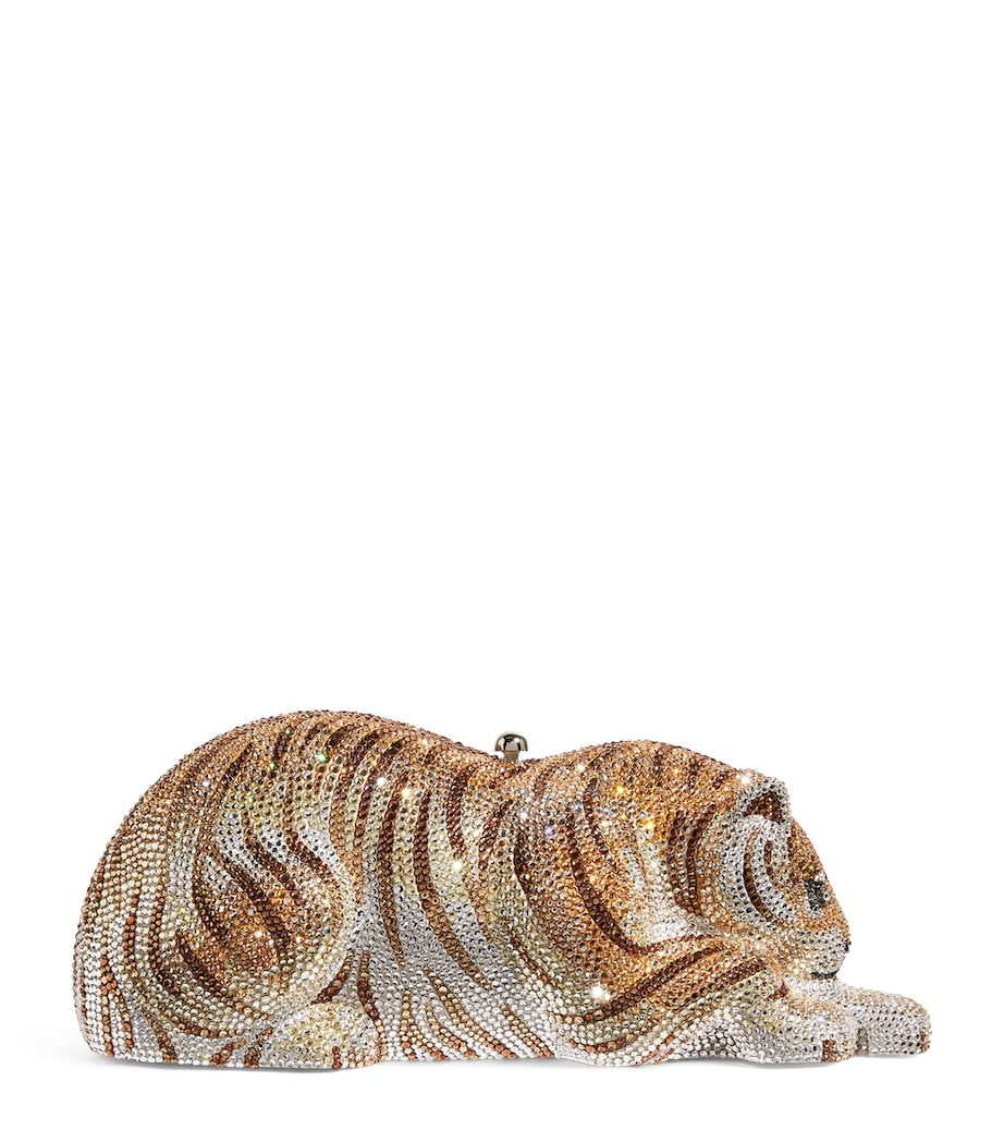 Judith Leiber Embellished Bengal Tiger Clutch Silver Blonde Image 1
