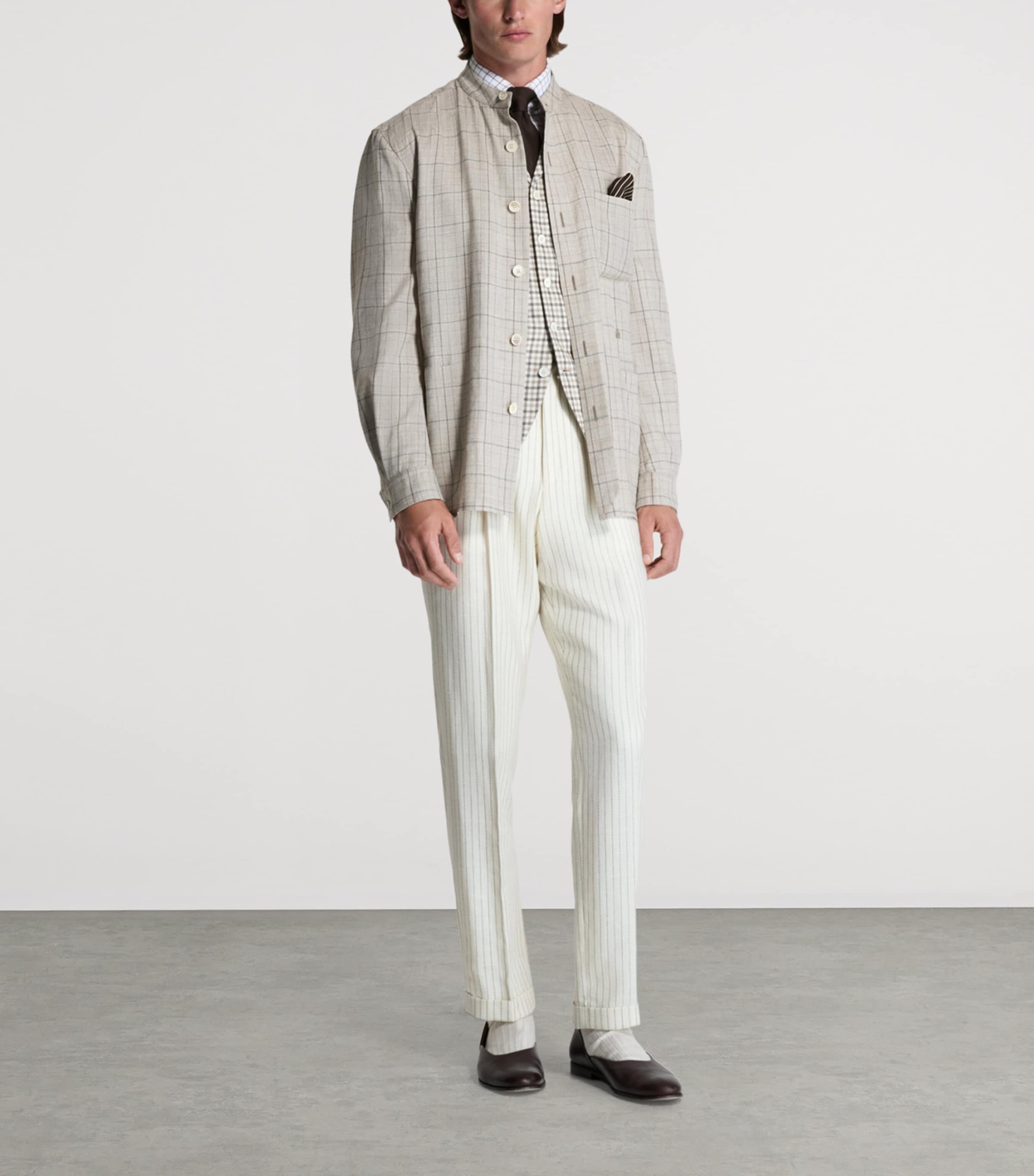 Dunhill Mens Wool-Silk-Linen Check Belted Jacket Image 3