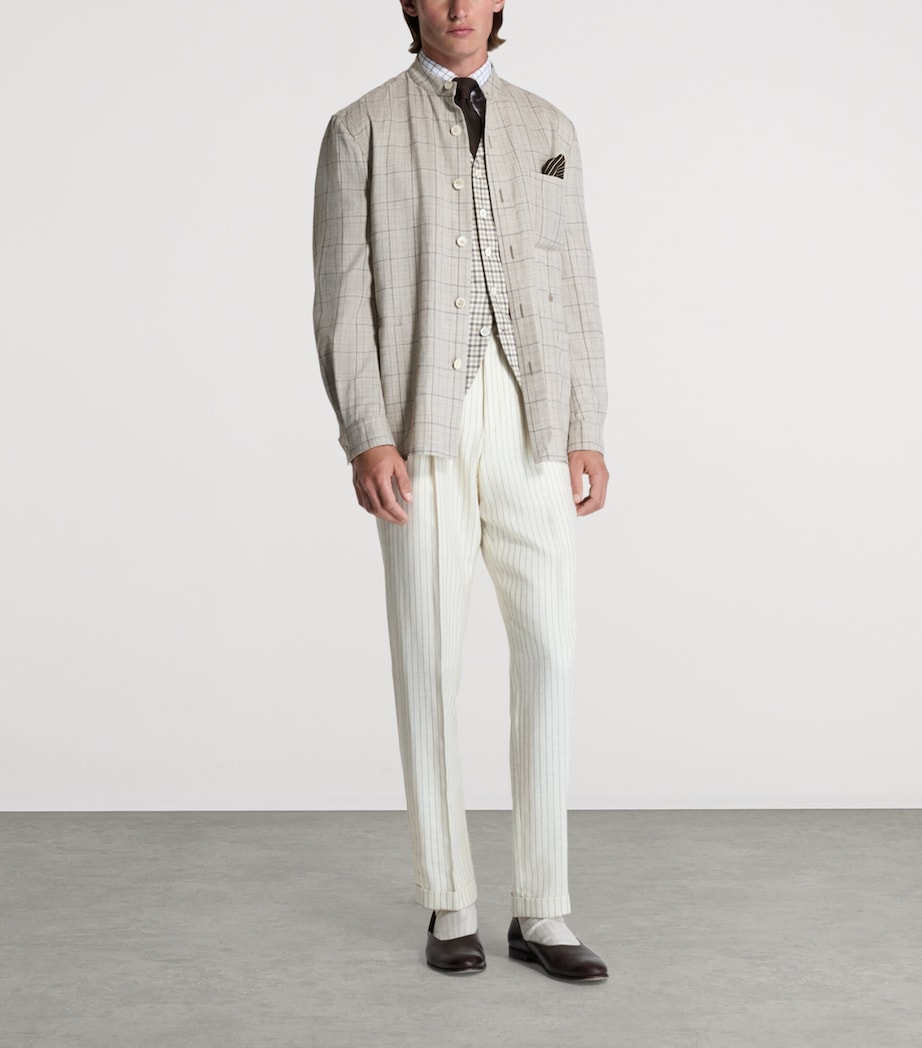 Dunhill Mens Wool-Silk-Linen Check Belted Jacket Image 3