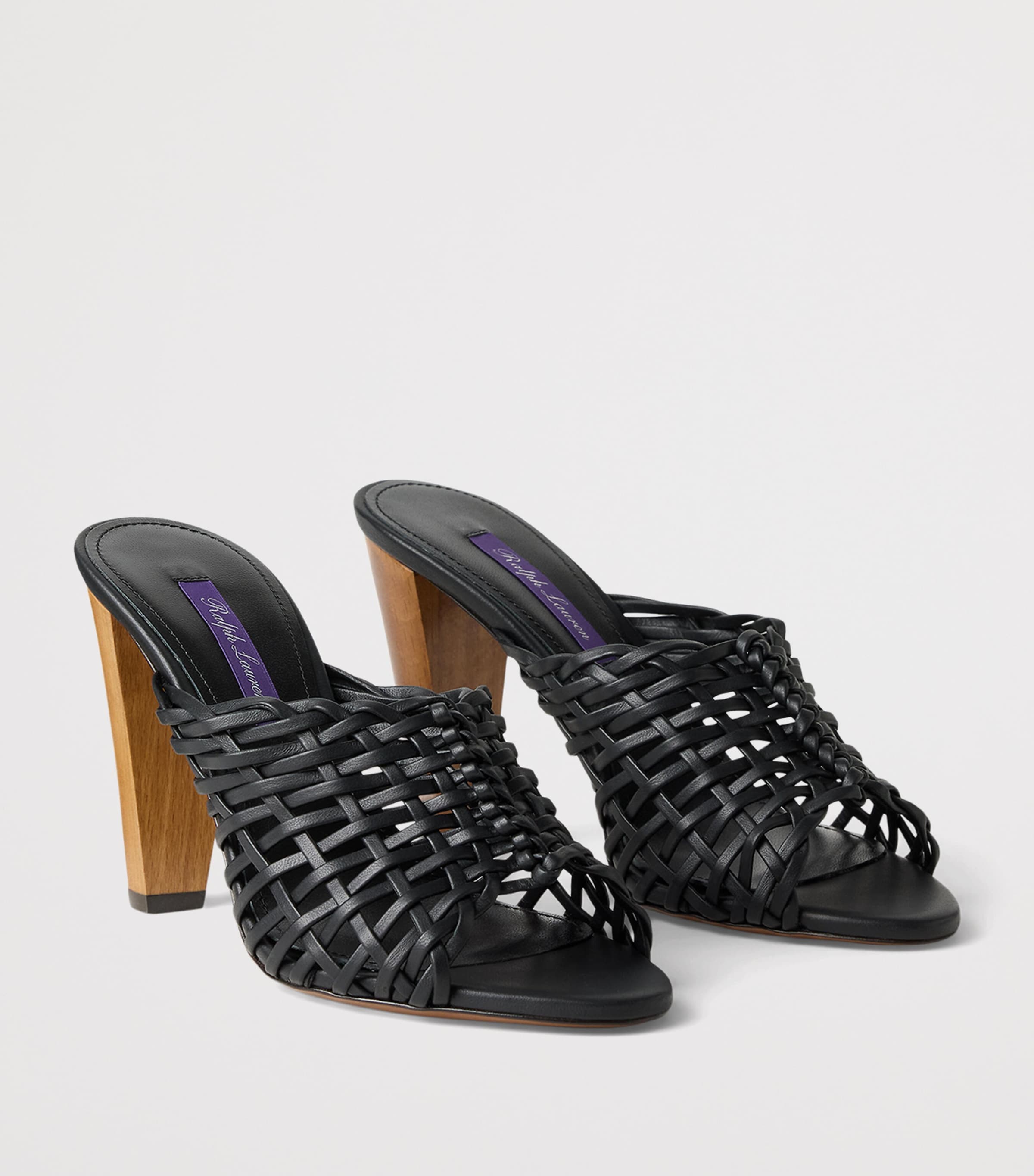 Ralph Lauren Collection Lamb Leather Heeled Mules Black Image 2