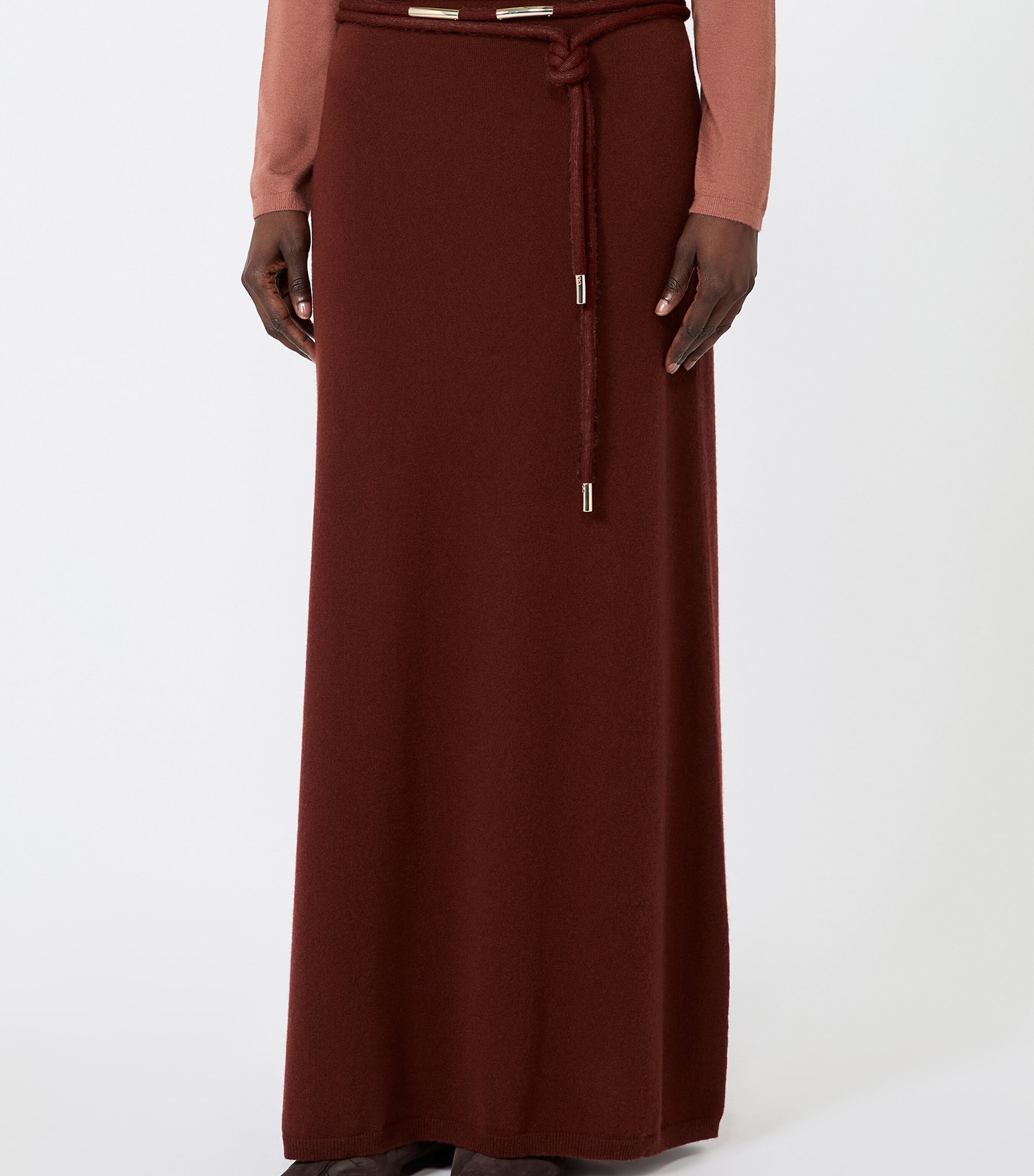 Max Mara Womens Cashmere String-Belt Maxi Skirt Rust Image 3