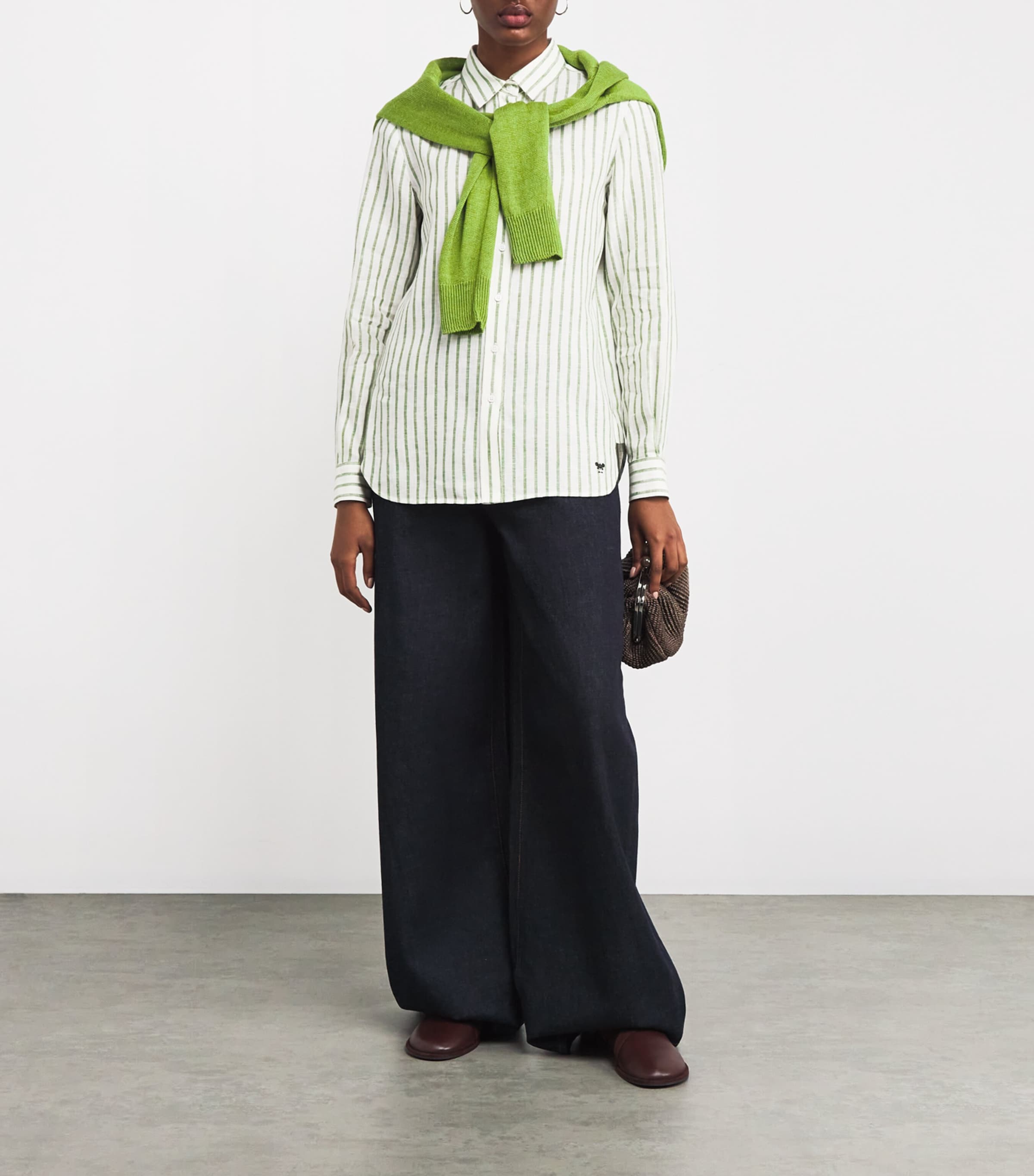 Weekend Max Mara Womens Linen Stripe Shirt Green Image 2