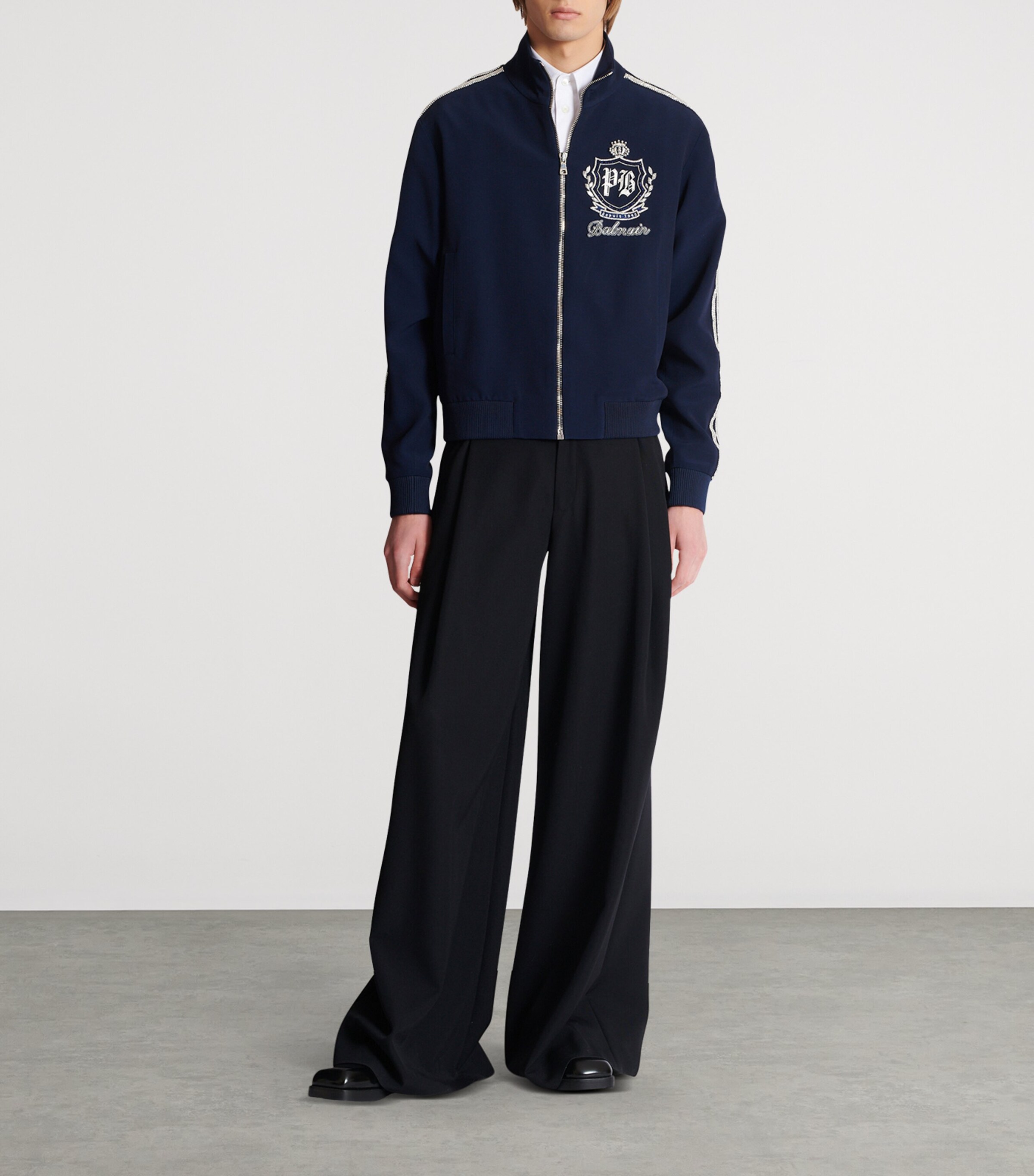 Balmain Mens College Emblem Track Jacket Sfj Bleu/blanc Image 3