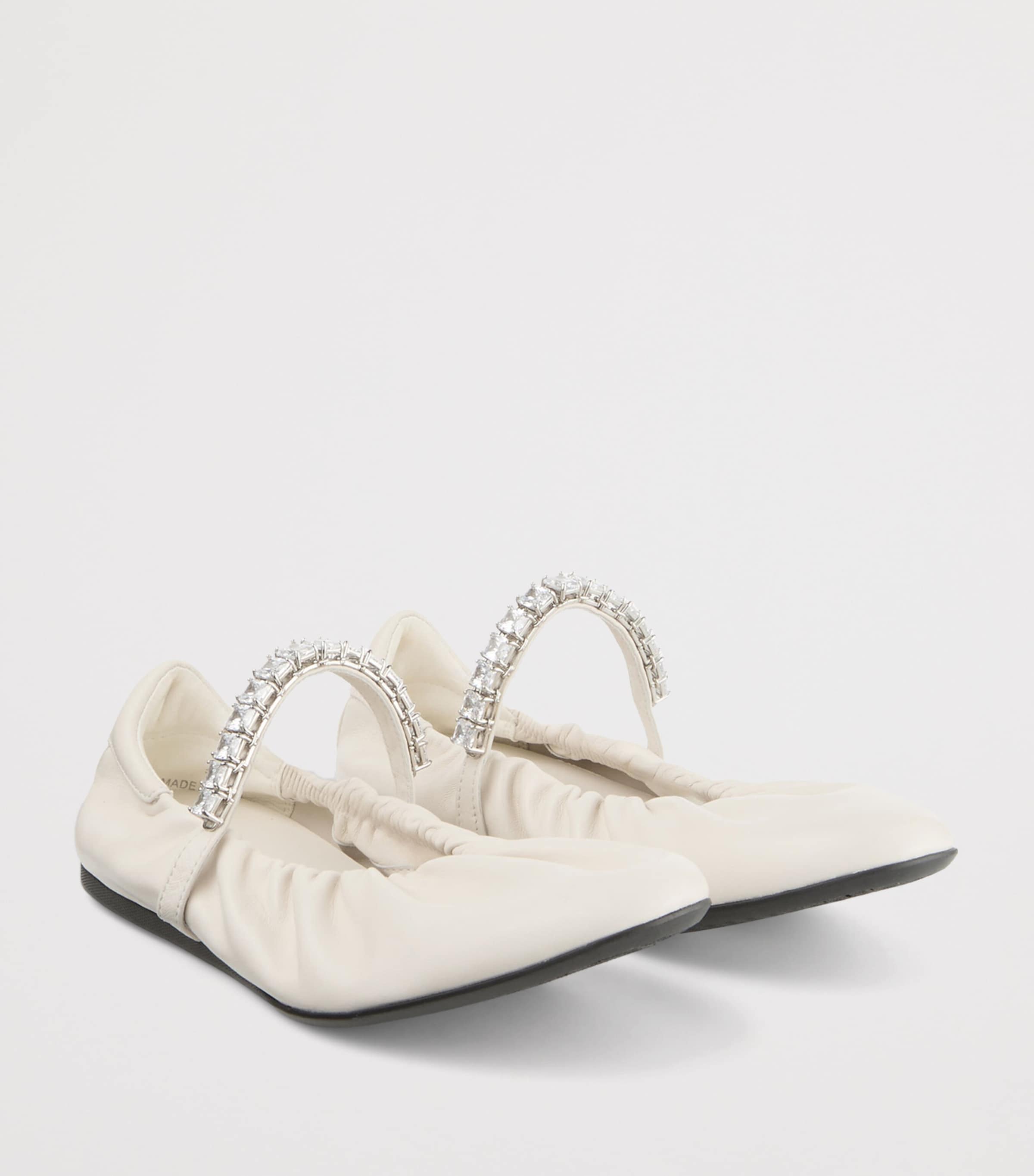 Jimmy Choo Jade Embellished Leather Ballet Flats X Latte/crystal Image 3