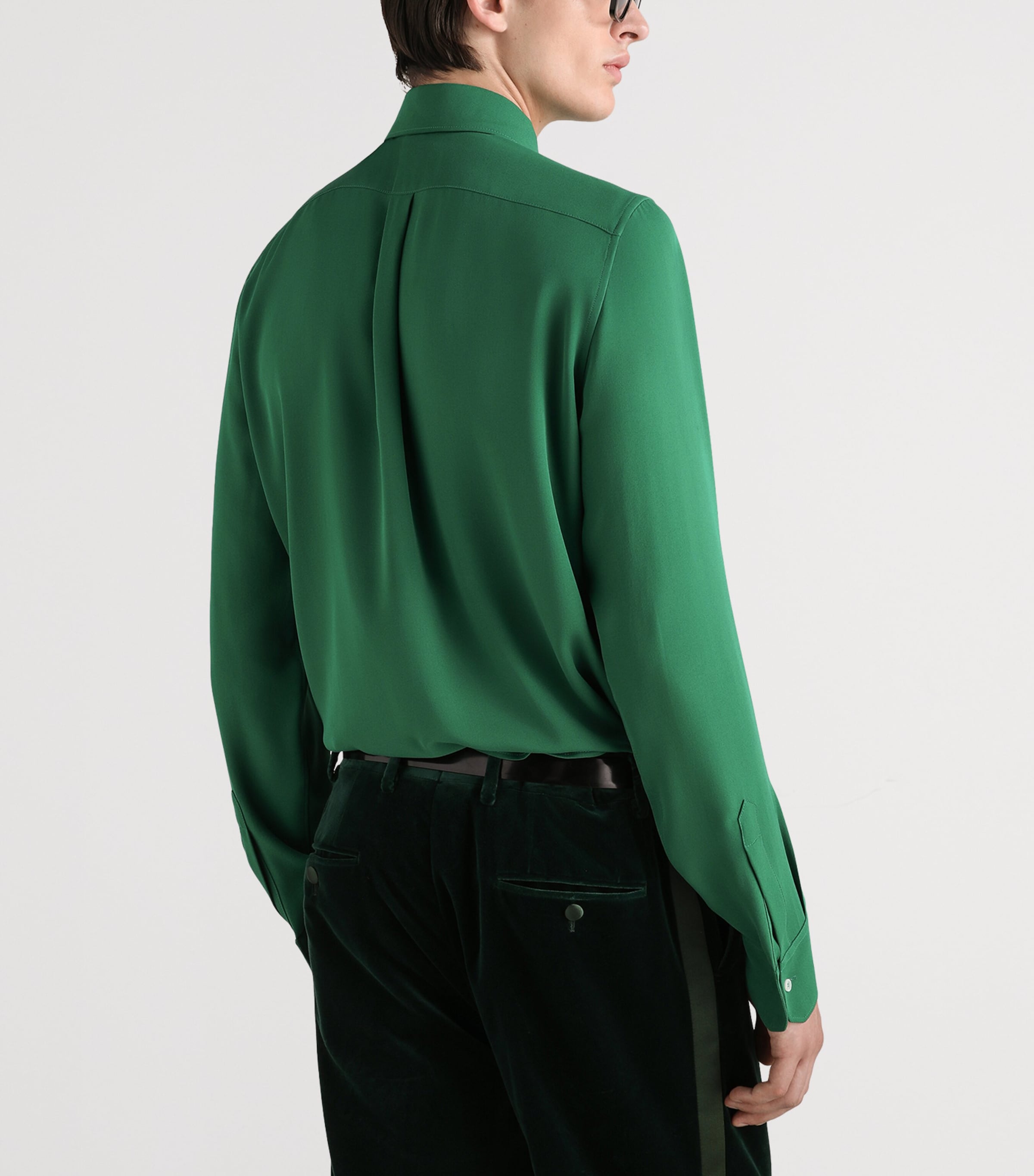 Dolce&Gabbana Mens Silk Tailored Shirt Verde Scuro Image 3