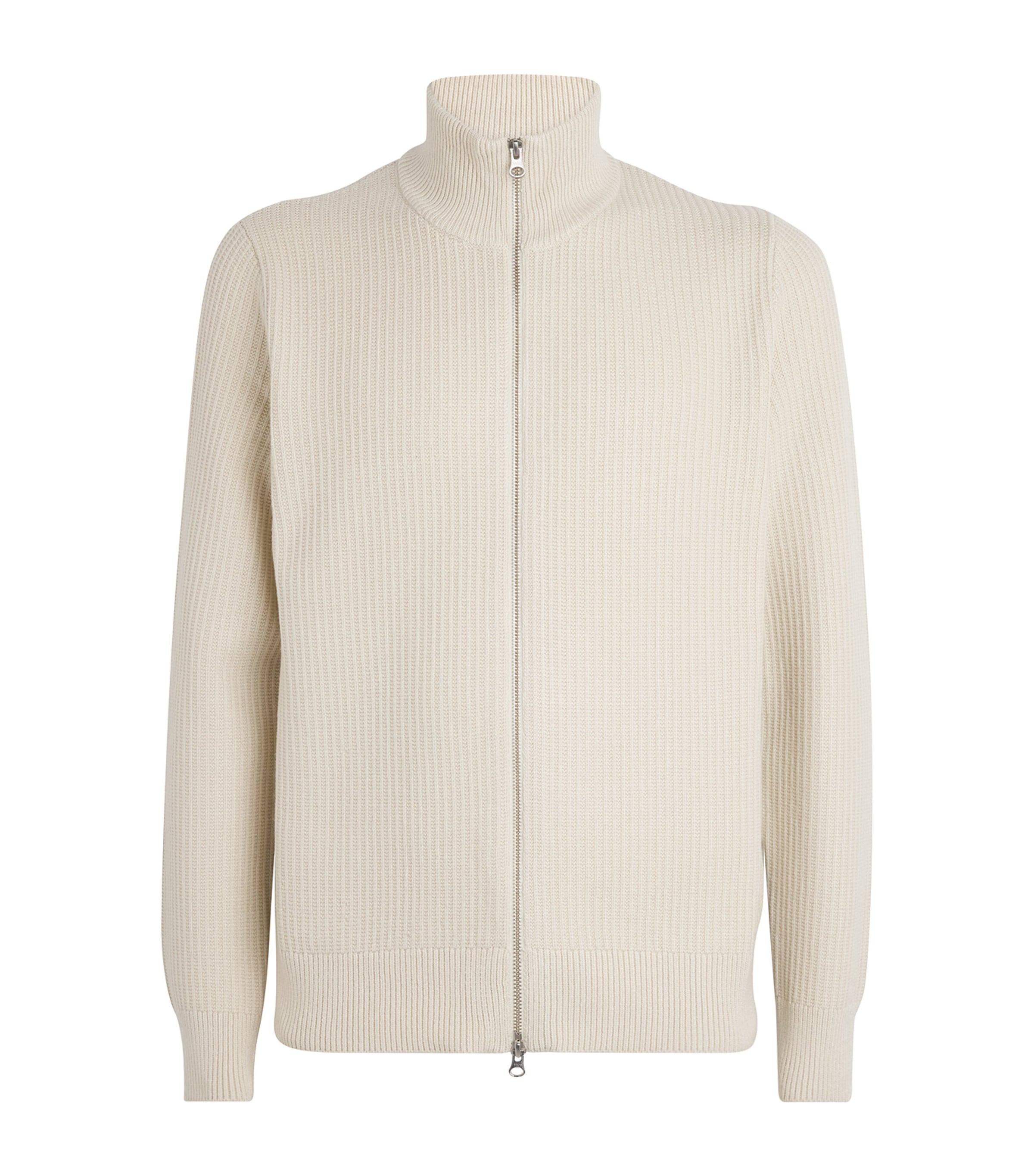 Samsoe & Samsoe Ribbed Zipped Cardigan In Neutral