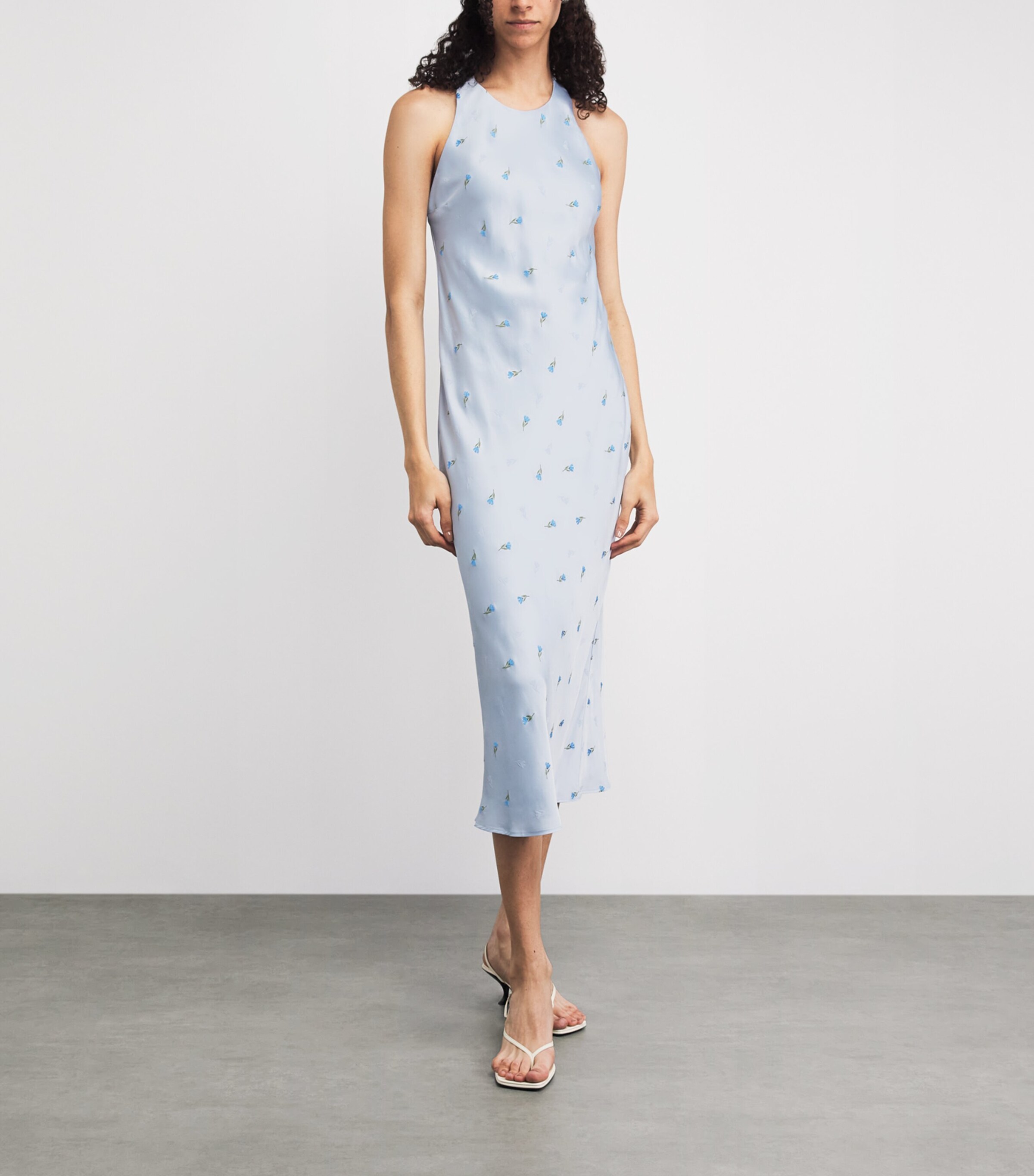 Claudie Pierlot Womens Satin Floral Crossover Midi Dress Sky Image 6