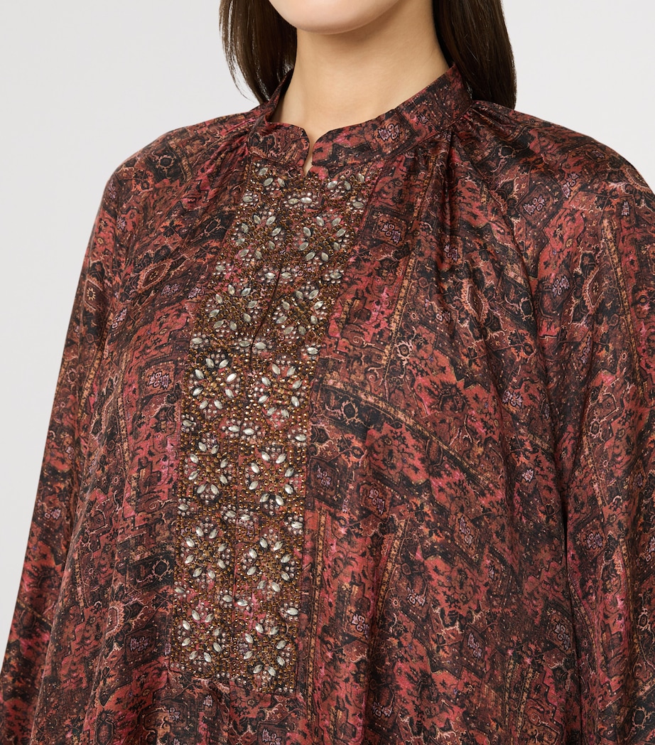 Max Mara Womens Silk Printed Maxi Dress Bordeaux Image 5