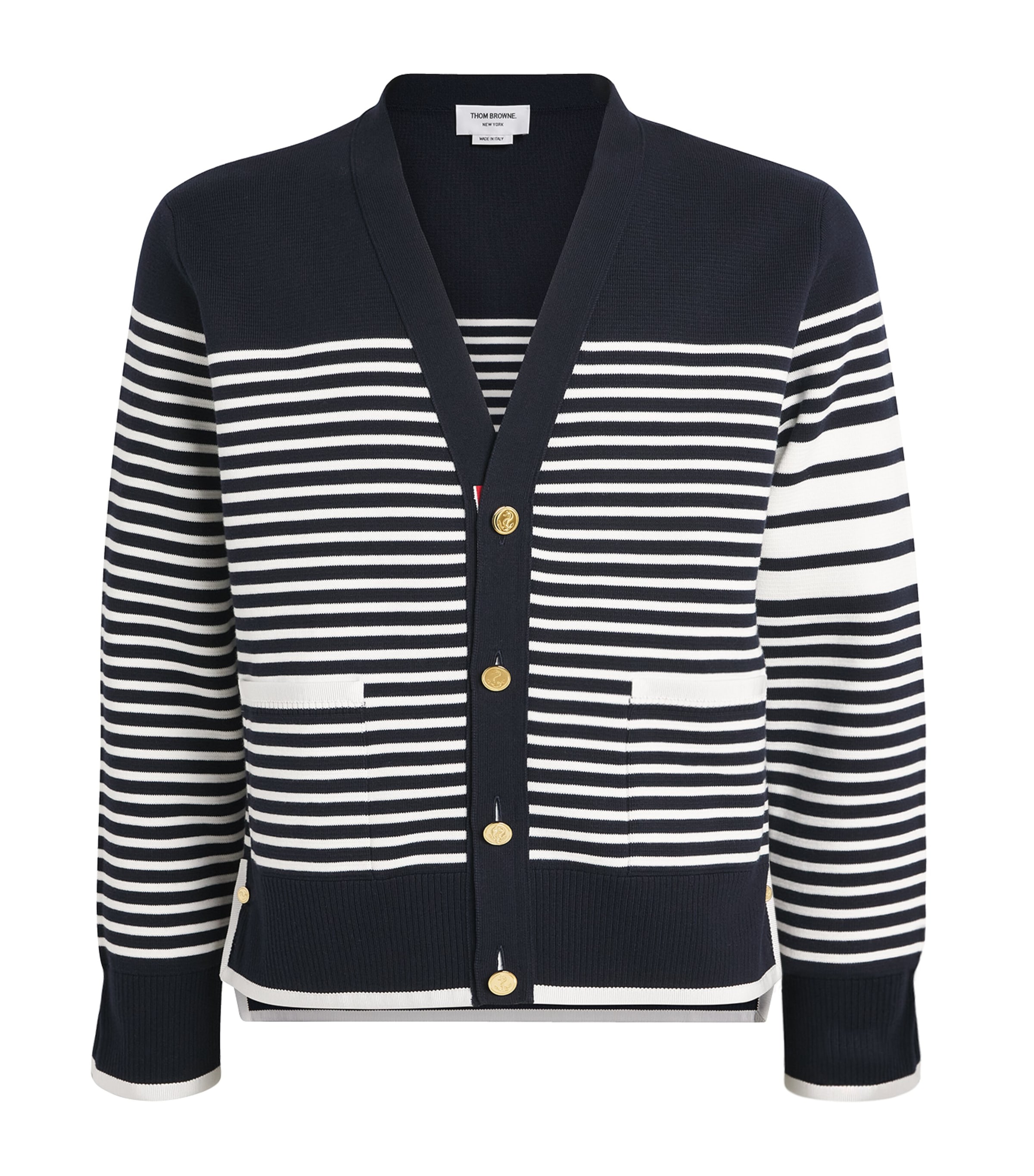Thom Browne Mens Cotton Stripe Cardigan Navy/white Image 1