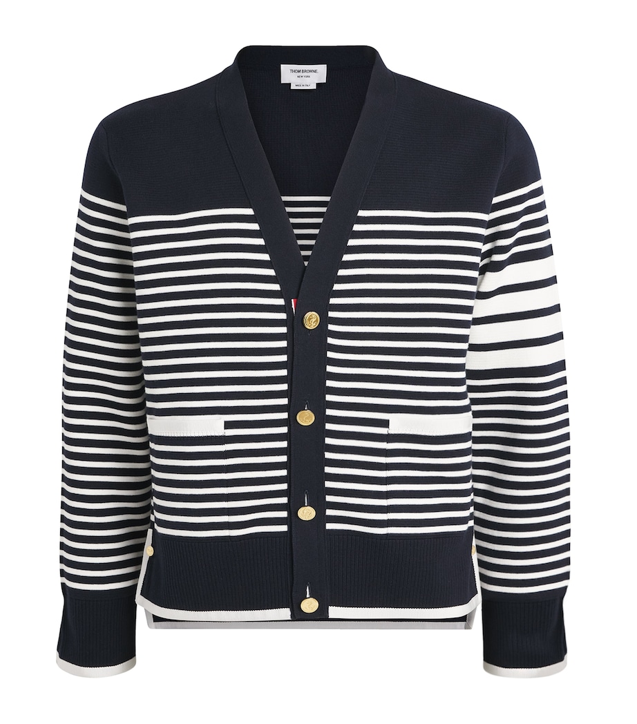 Thom Browne Mens Cotton Stripe Cardigan Navy/white Image 1