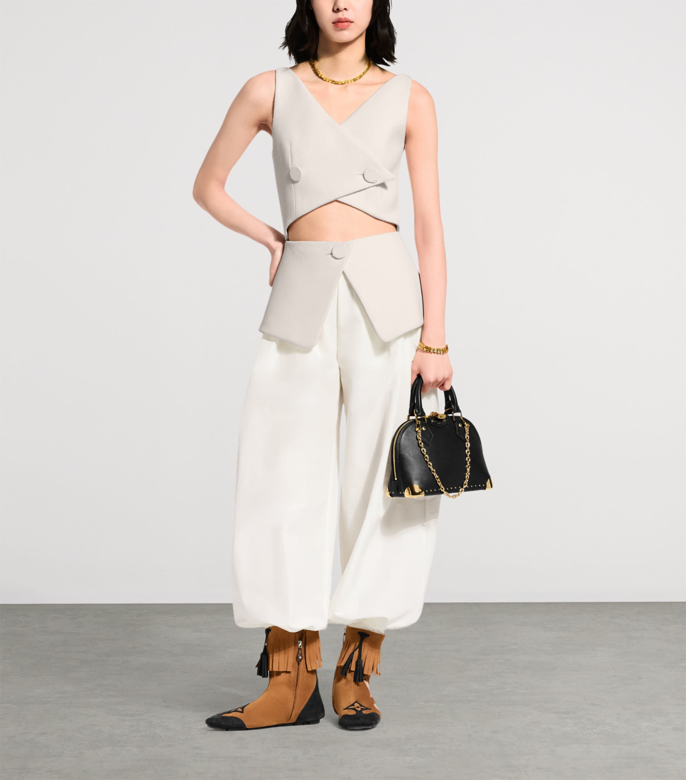 LOUIS VUITTON Womens Wool Cut-Out Waistcoat Top White Image 3