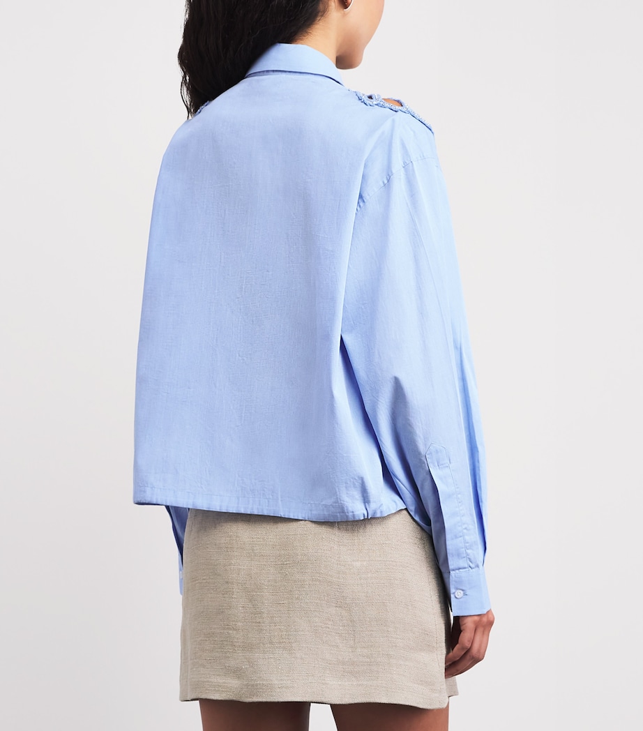 Sandro Paris Womens Cotton Embellished Shirt Sky Blue Image 5