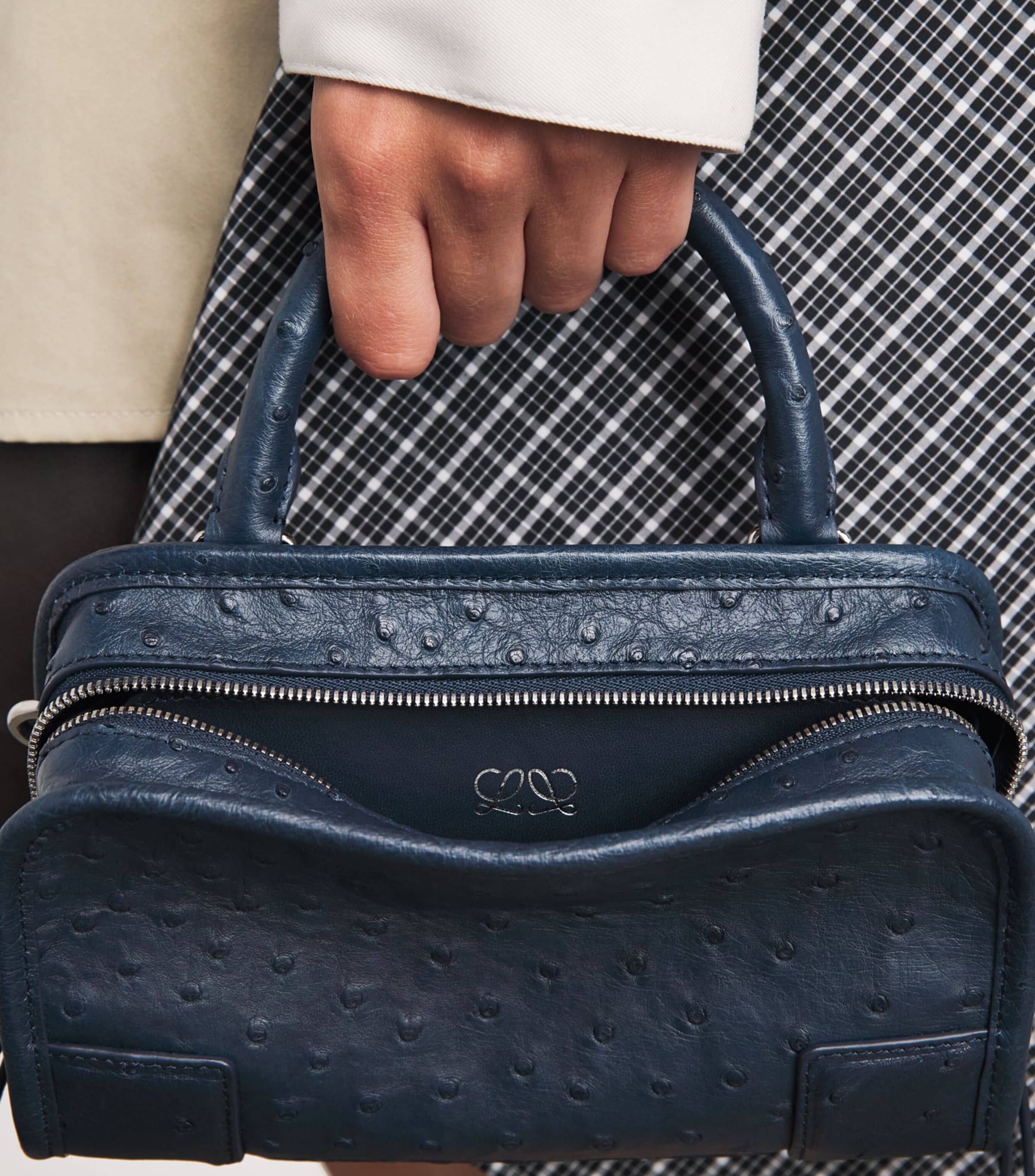 LOEWE Mini Ostrich Leather Amazona 180 Top-Handle Bag Deep Navy Image 2