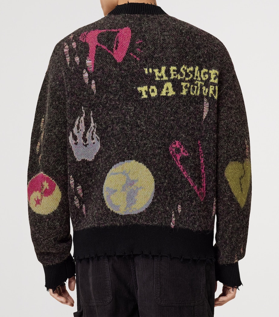 Distressed Emotive Cardigan BLACK Image 5