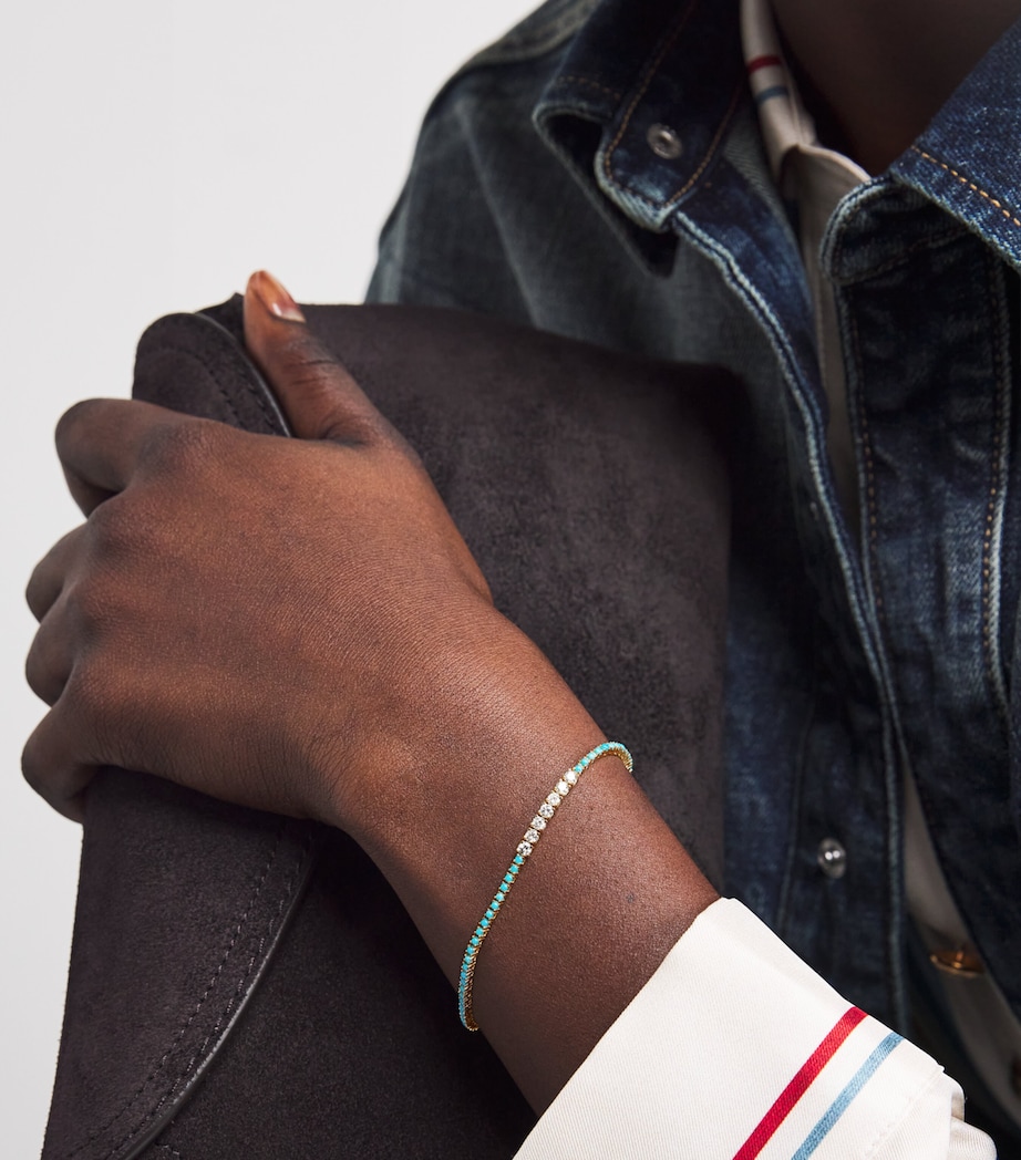 Yellow Gold, Diamond and Turquoise Four-Prong Tennis Bracelet YELLOW GOLD Image 2