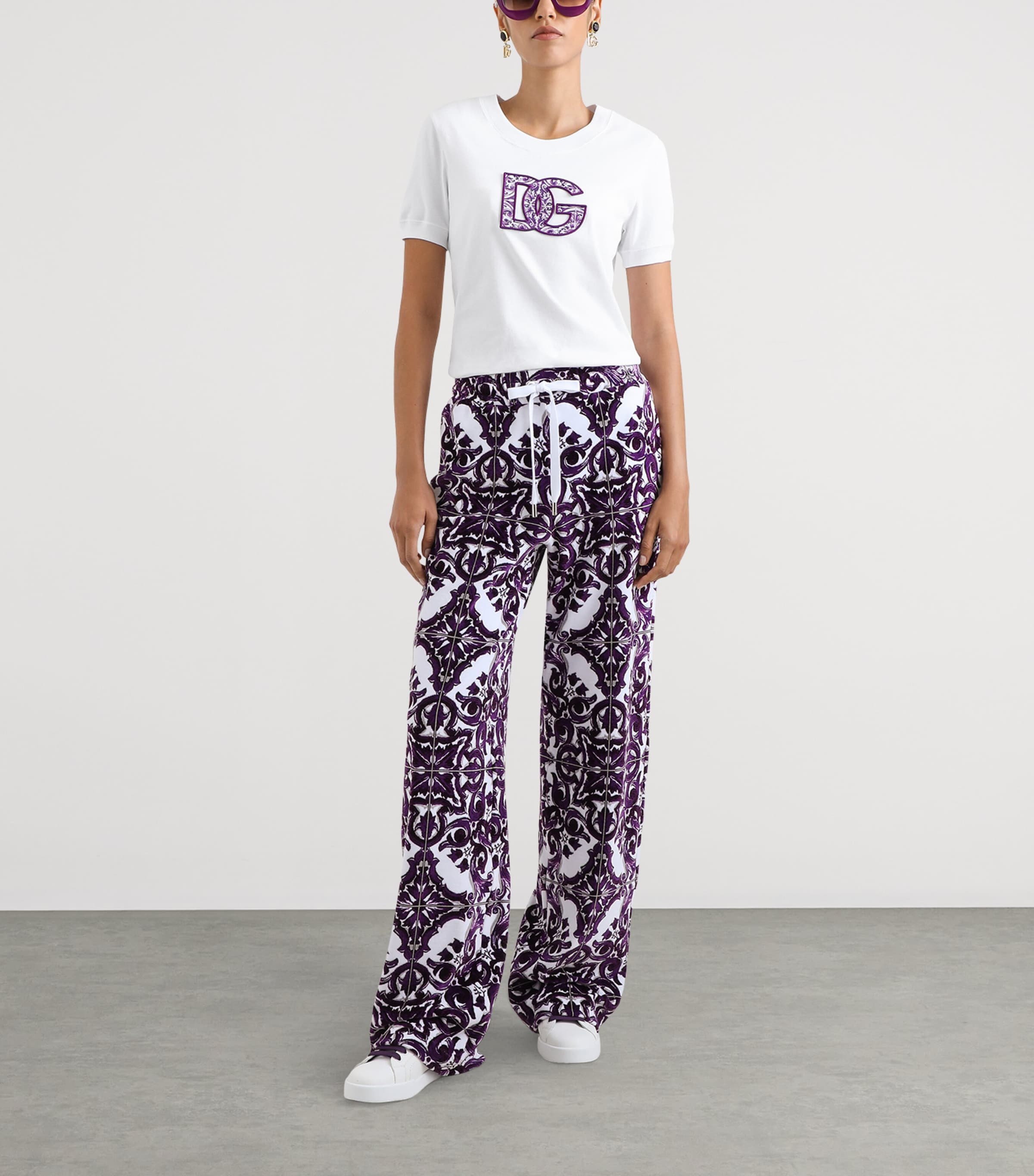 Dolce&Gabbana Womens Cotton Logo-Appliqué T-Shirt Optical White Image 2