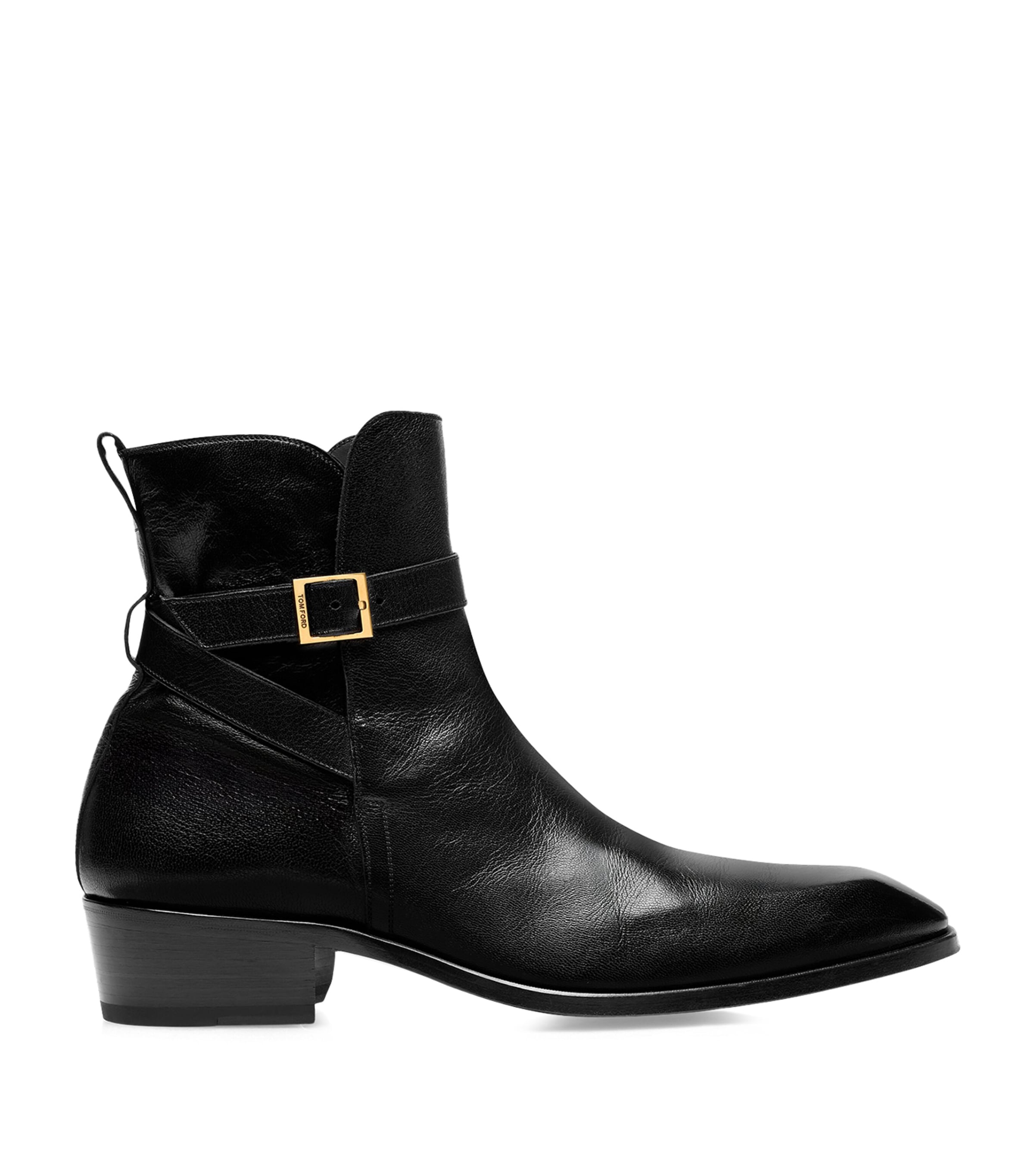 Tom Ford Kenneth Grained Leather Buckle Boots In Black