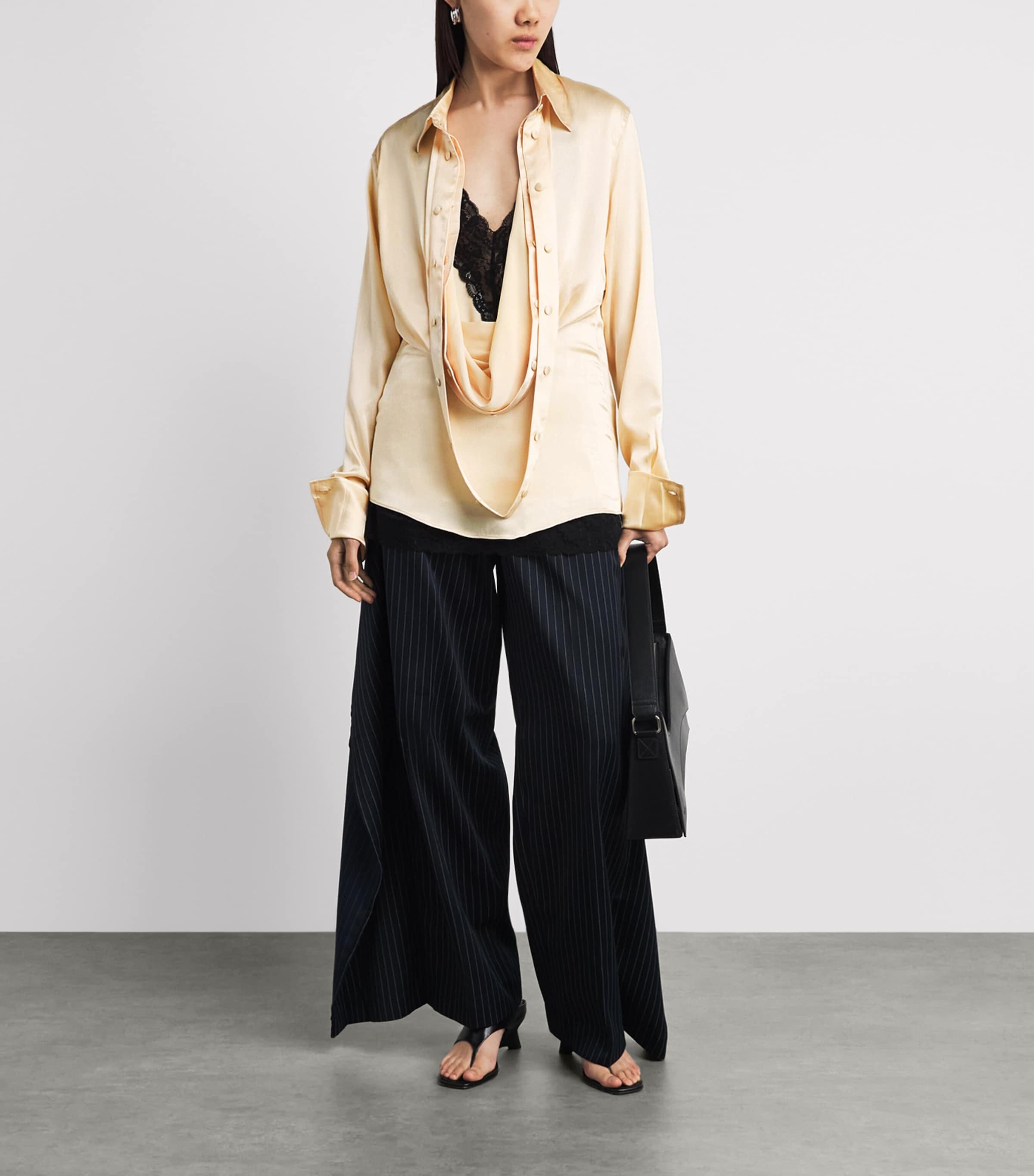 LATE FOR WORK Womens Satin Draped Shirt Chmp Image 2