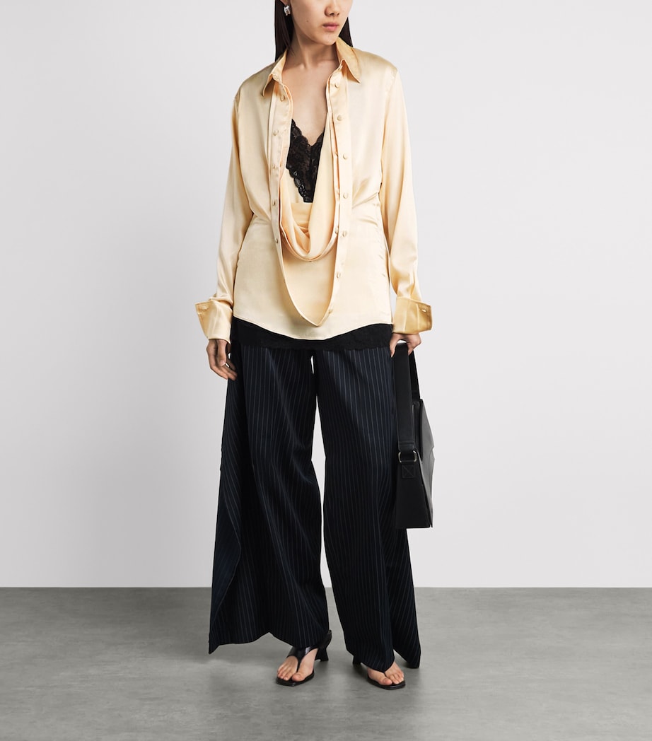 LATE FOR WORK Womens Satin Draped Shirt Chmp Image 2