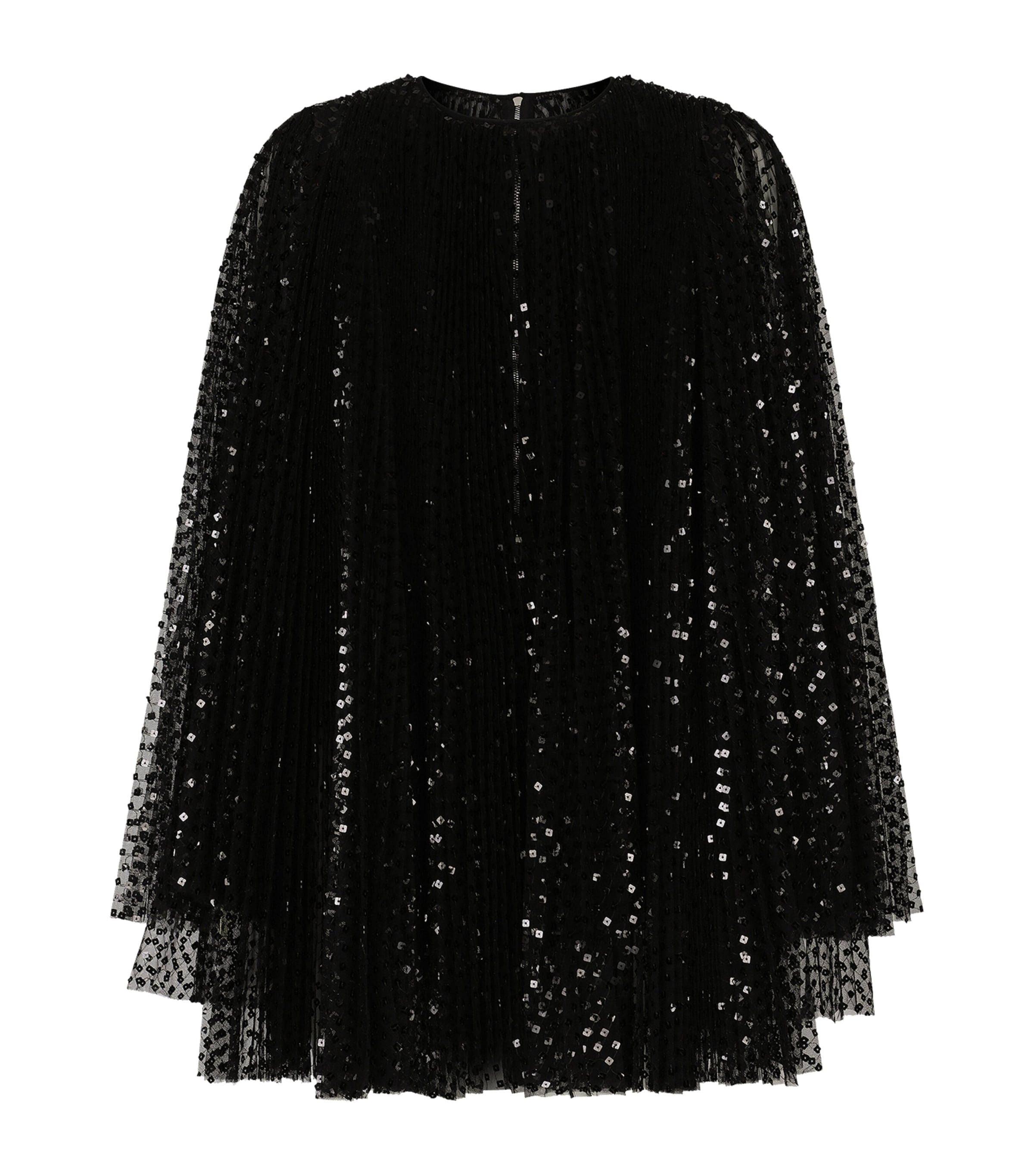 Dolce & Gabbana Pleated Short Dress With Wide Sleeves In Sequins