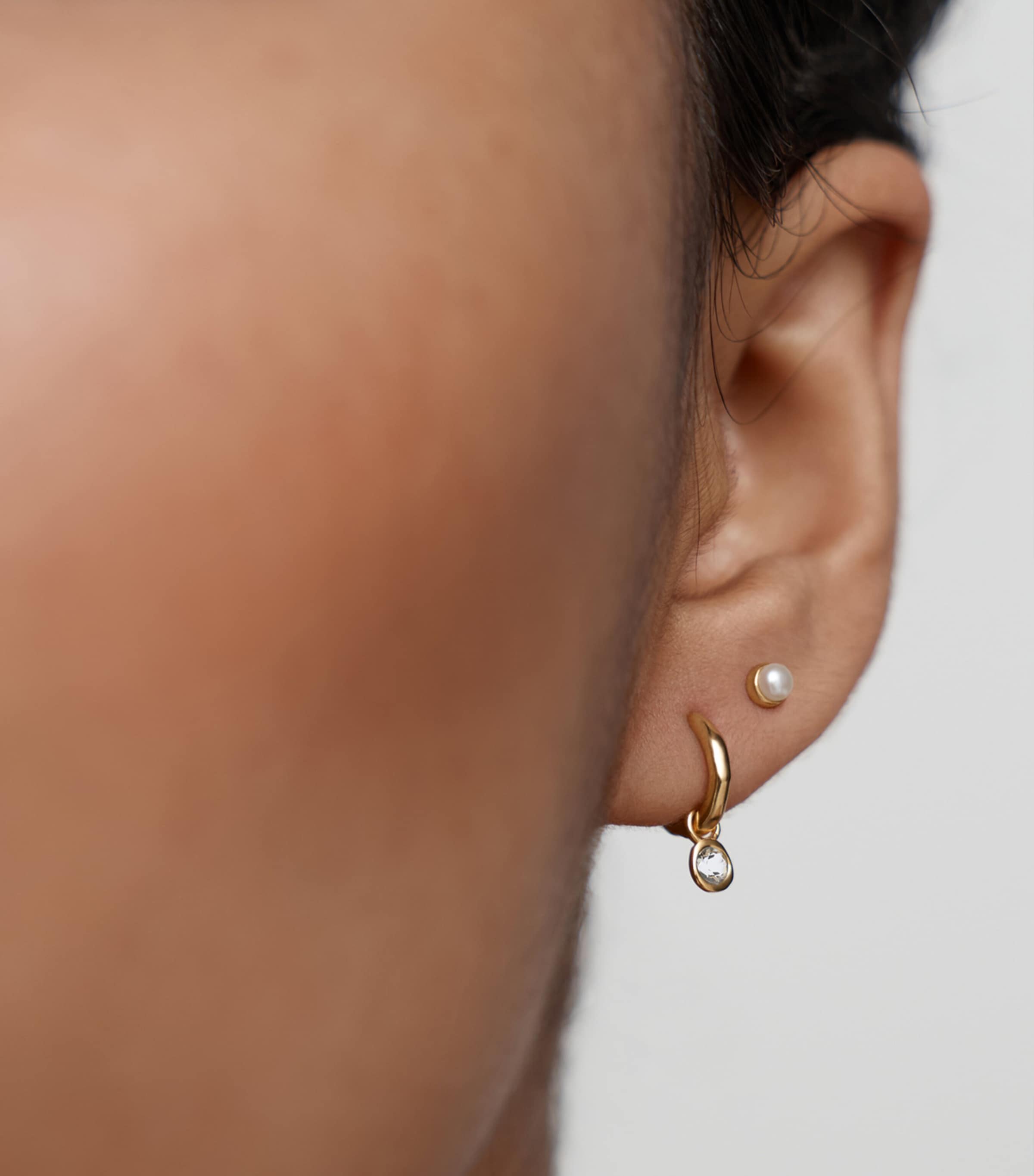 Monica Vinader Gold Vermeil and White Topaz April Birthstone Huggie Earrings Clear Image 4